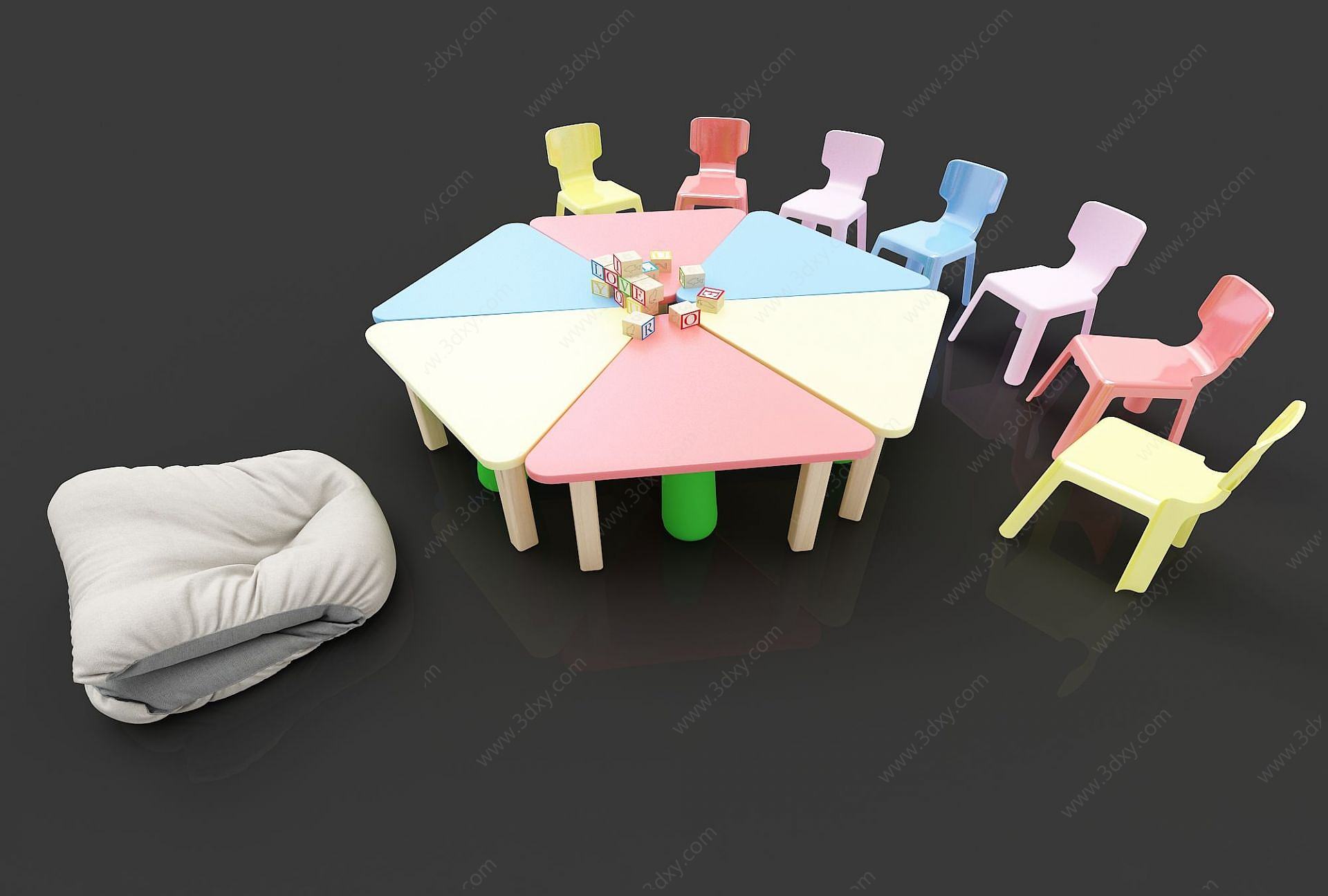 儿童桌椅组合3D模型