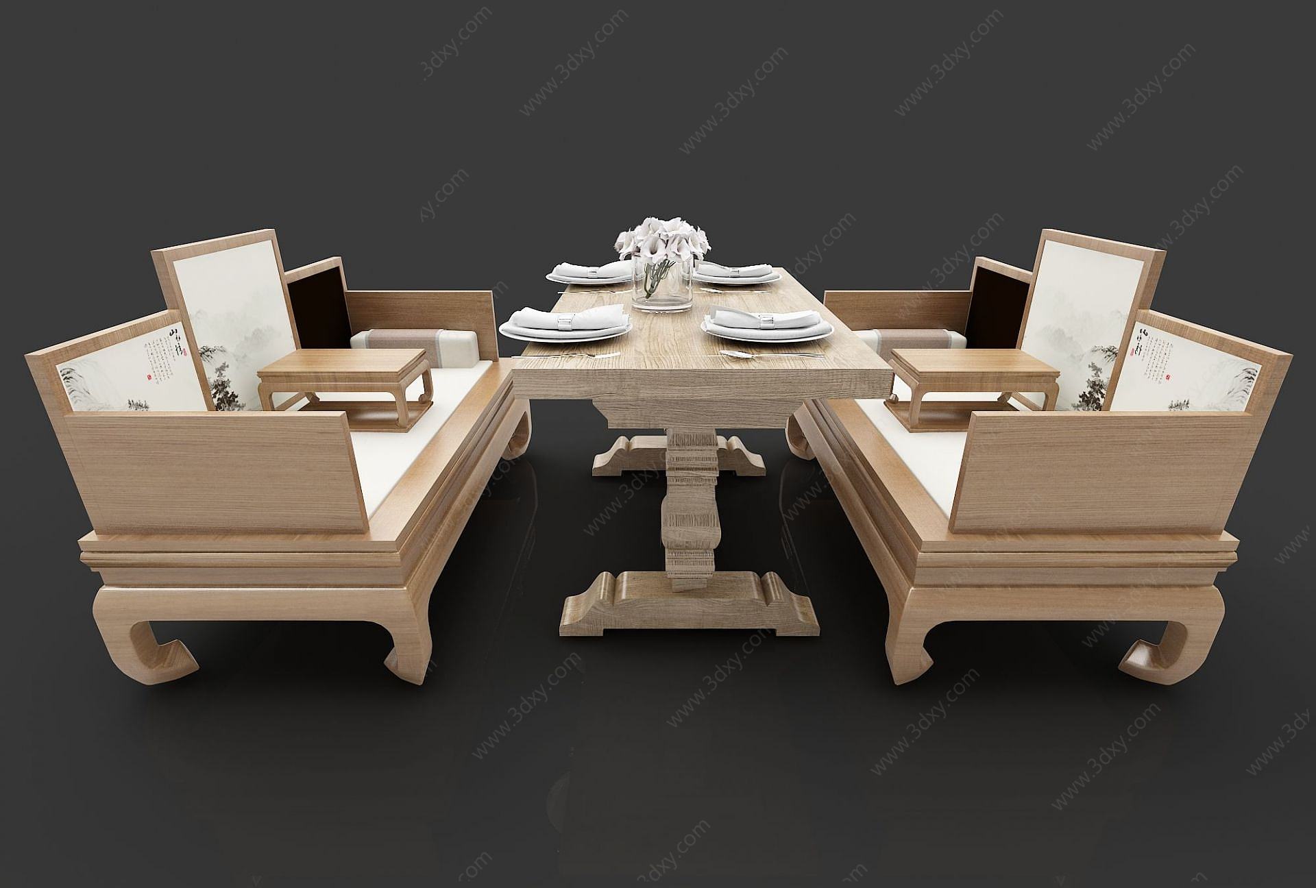 中式休闲桌椅3D模型