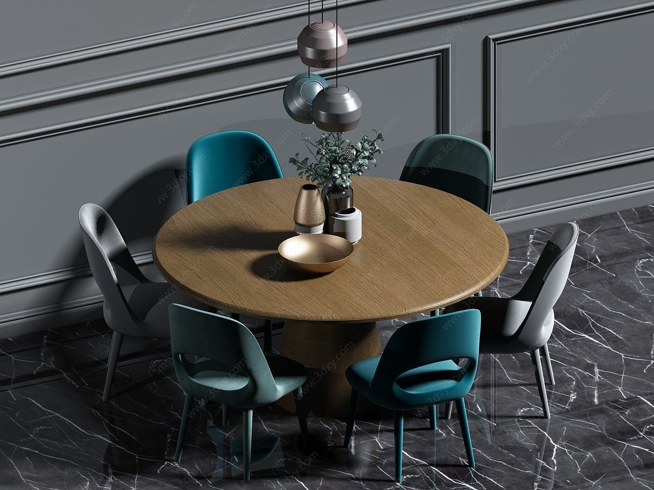 现代圆形餐桌椅3D模型