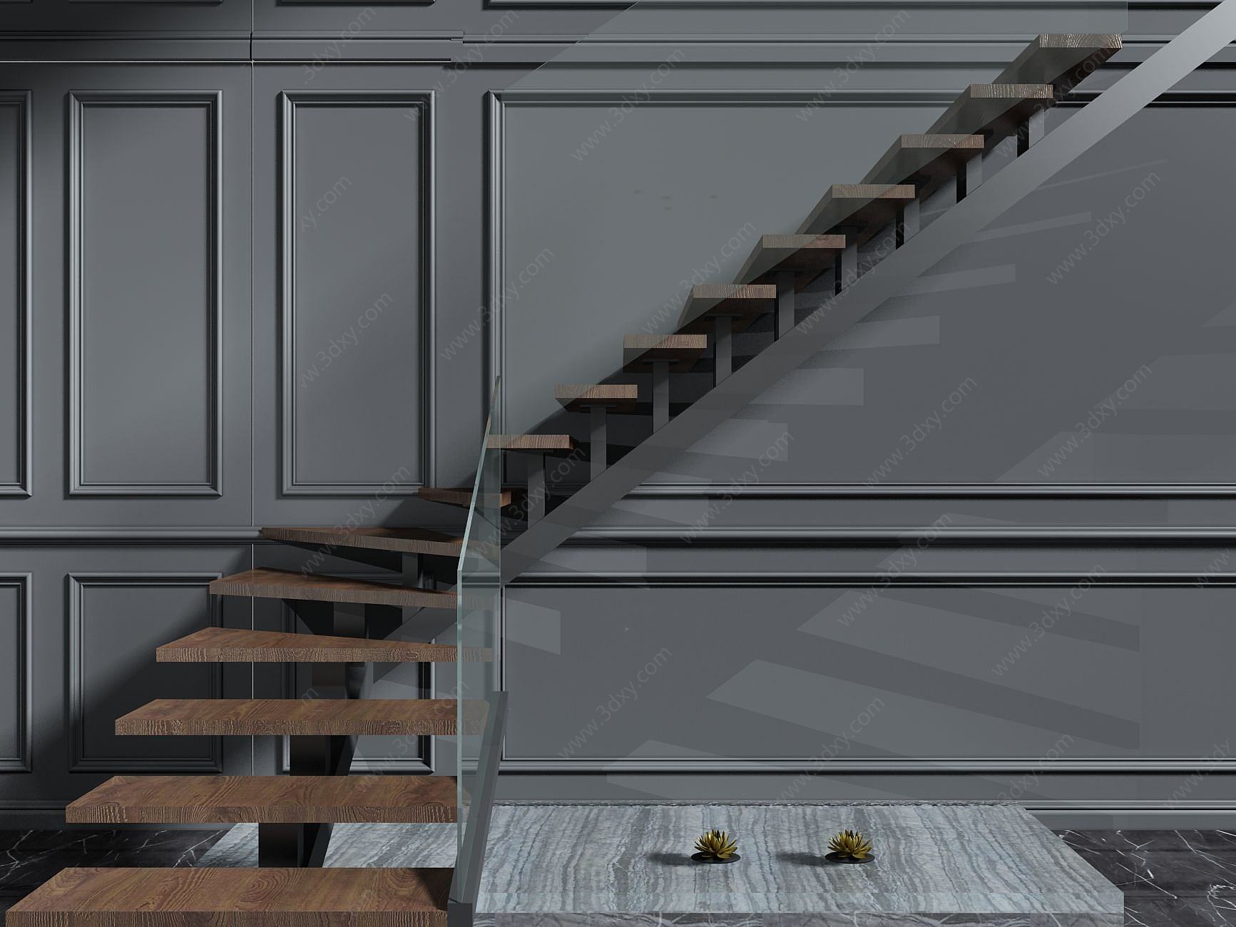 木质转角楼梯3D模型