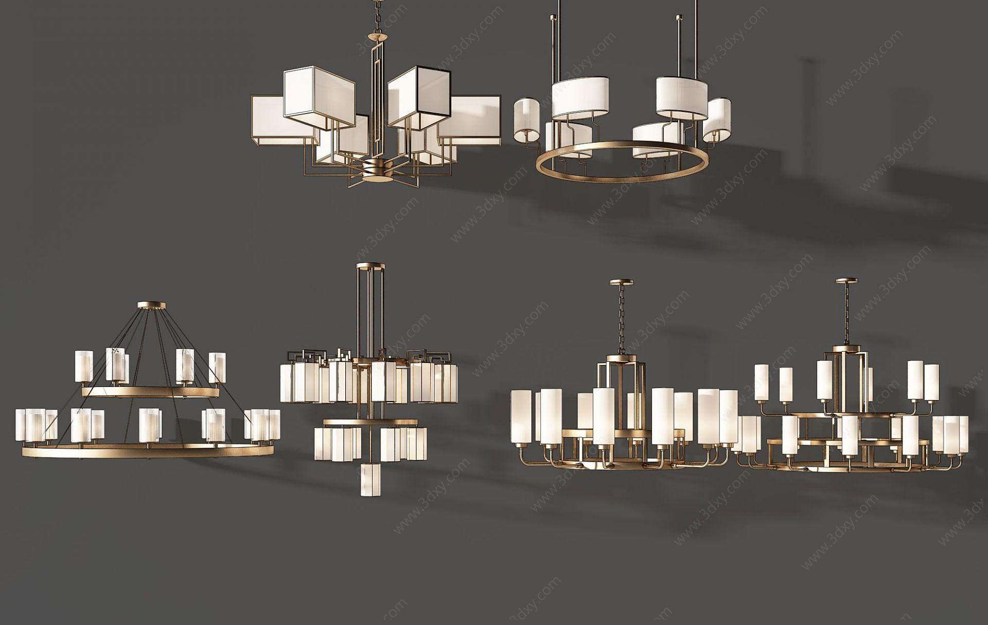新中式多头纯铜客厅吊灯3D模型