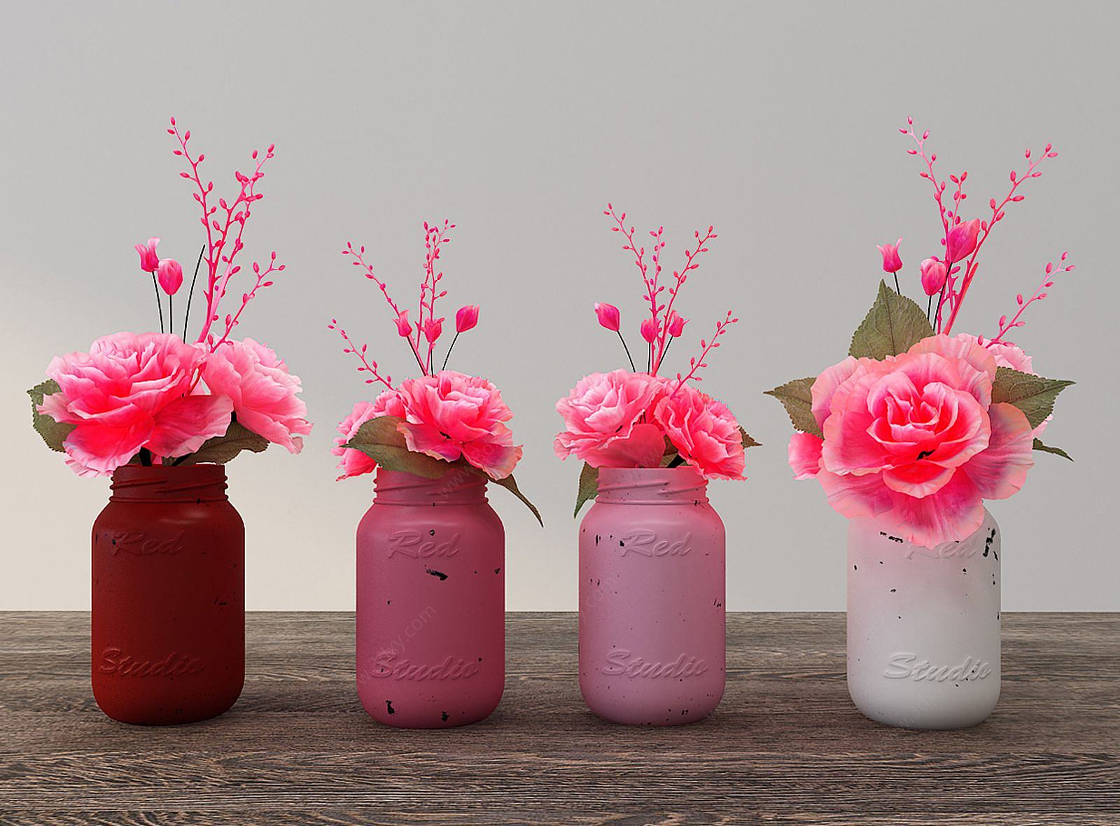 现代装饰植物牡丹花瓶3D模型