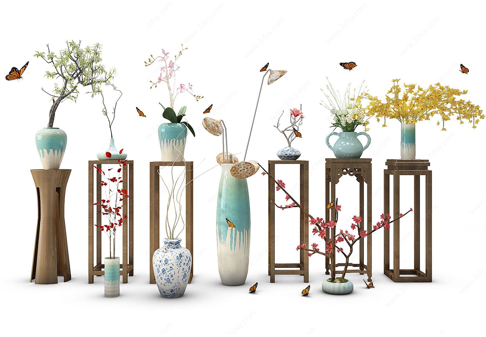 中式装饰植物花架3D模型