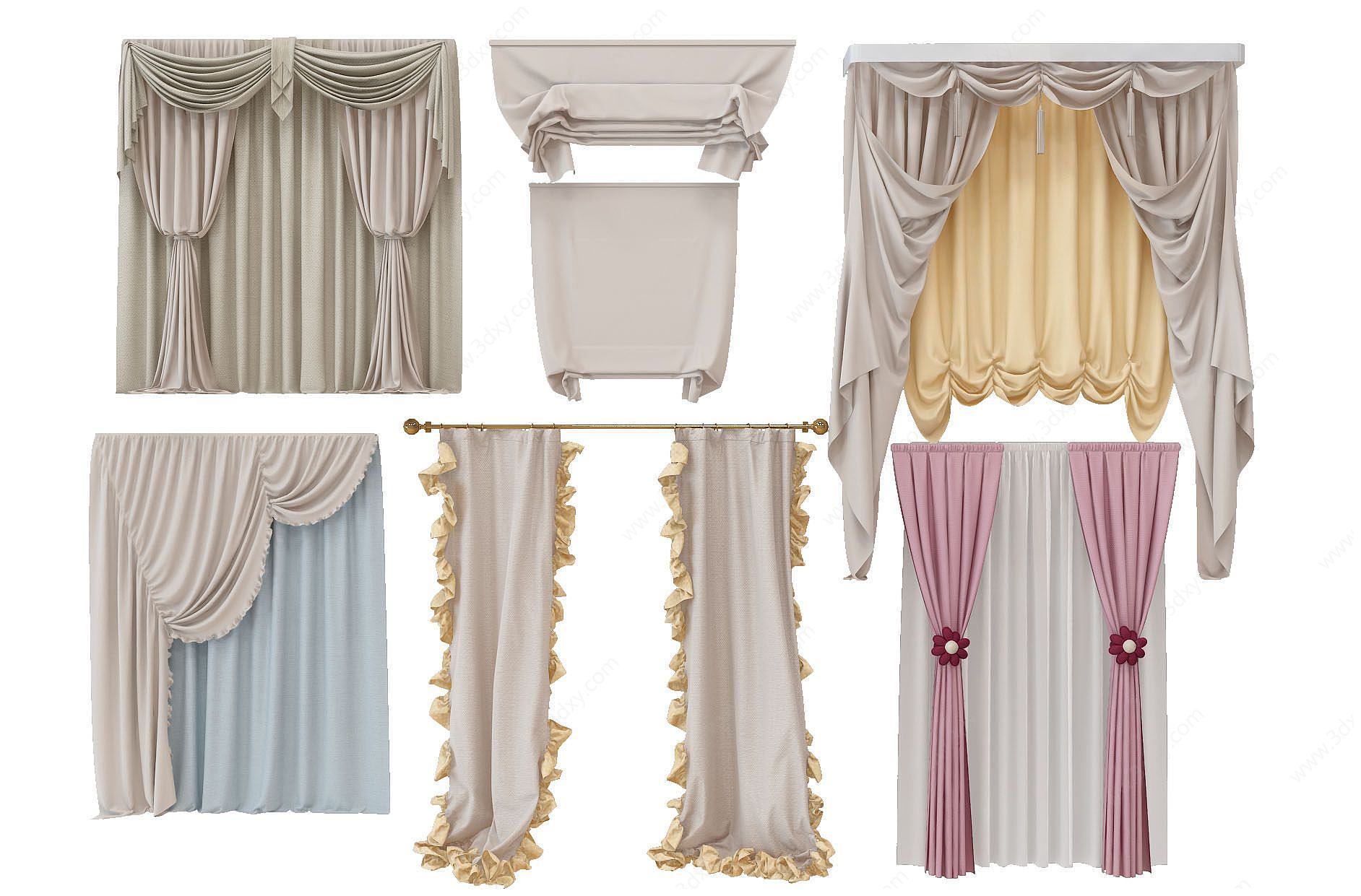 现代装饰窗帘组合3D模型