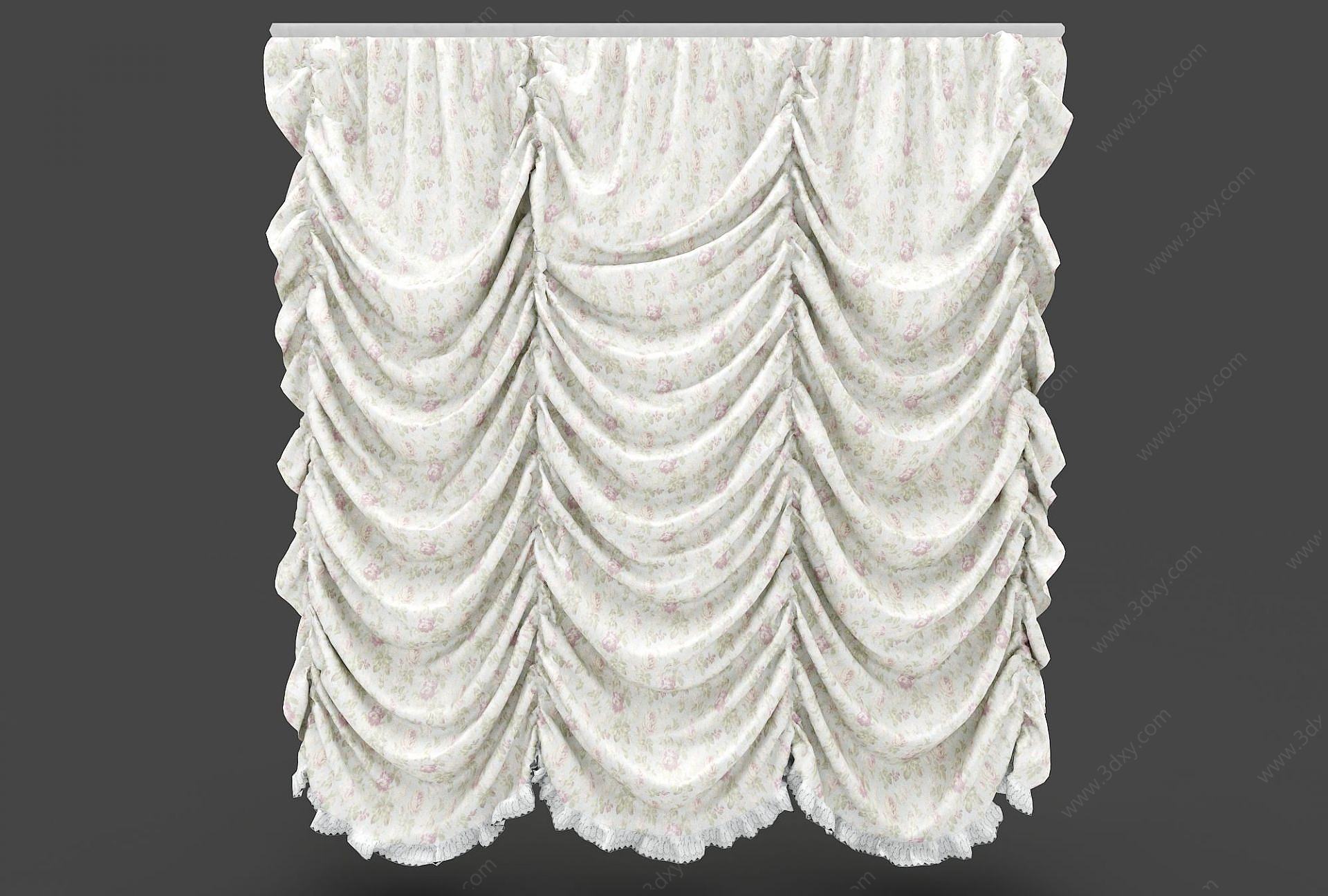 白色欧式窗帘3D模型