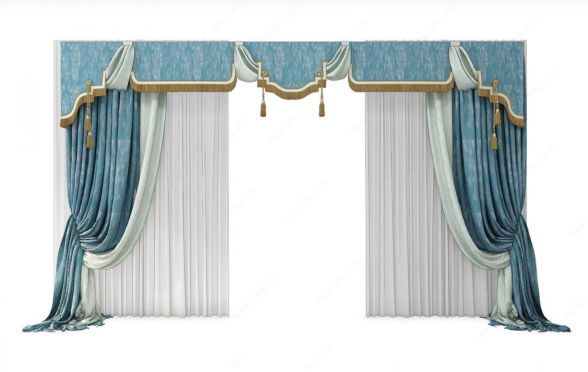 欧式双层窗帘3D模型