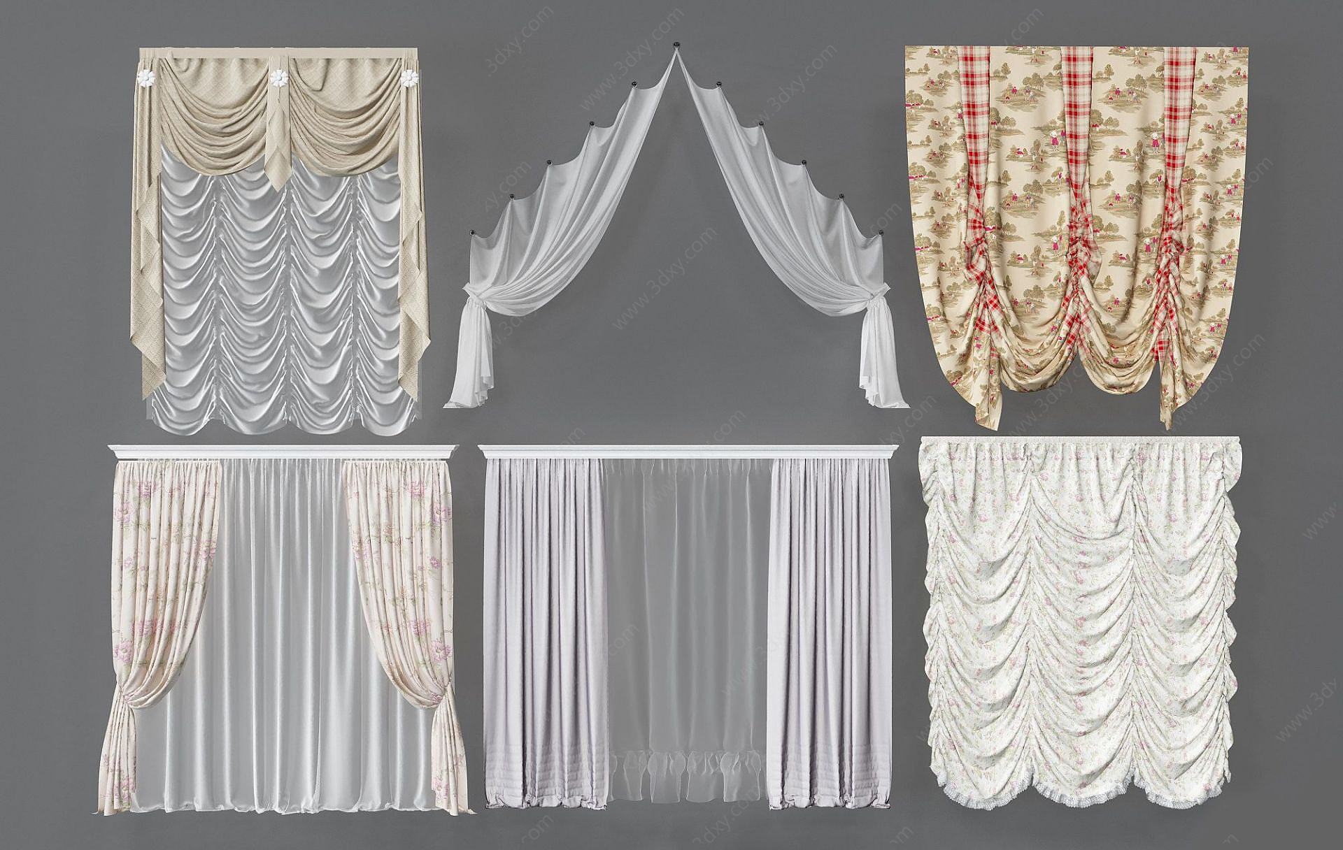 现代装饰窗帘组合3D模型