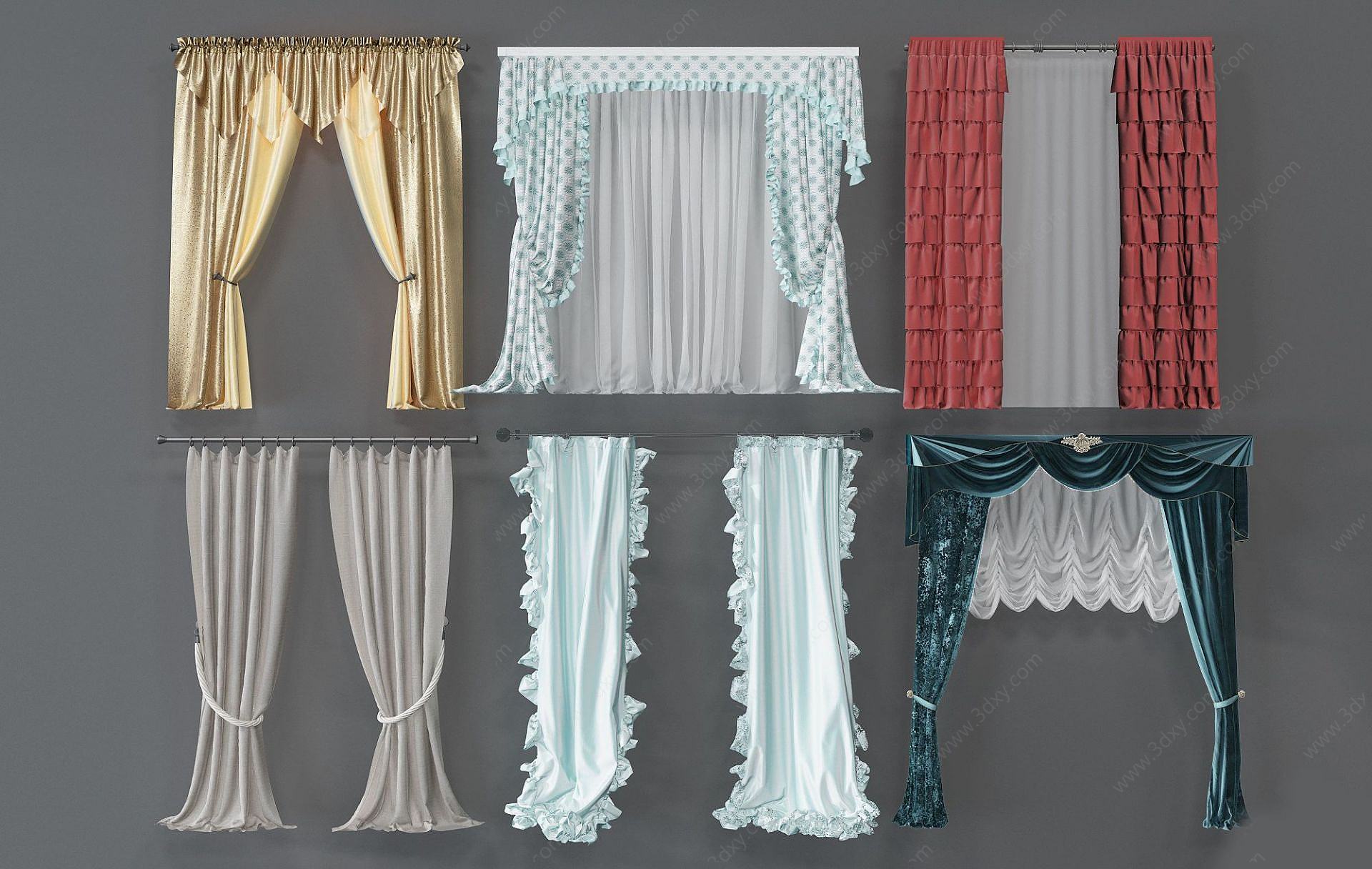 现代卧室花边窗帘3D模型