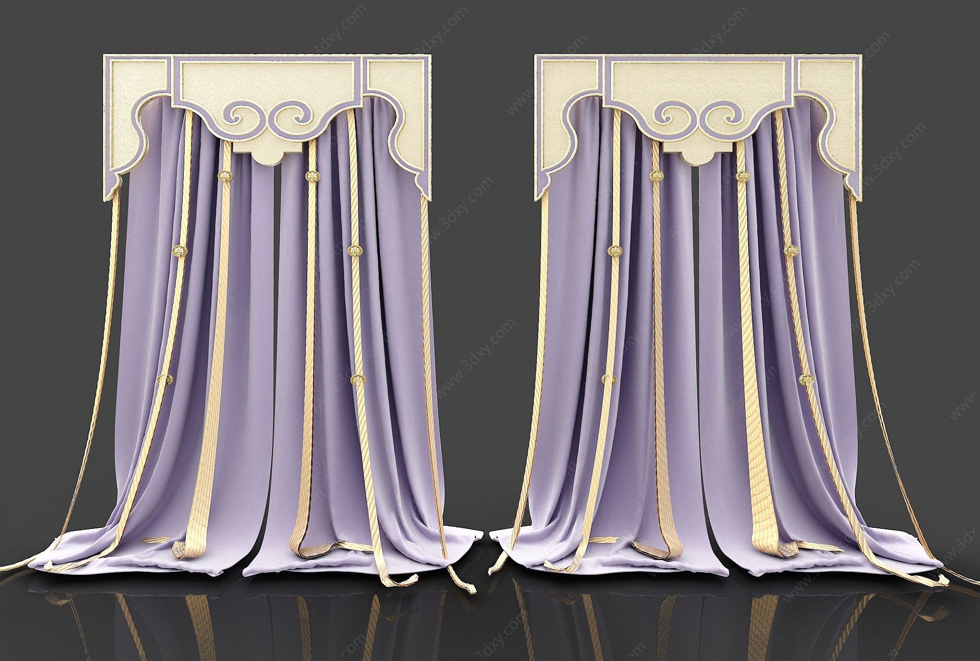 欧式双层窗帘3D模型