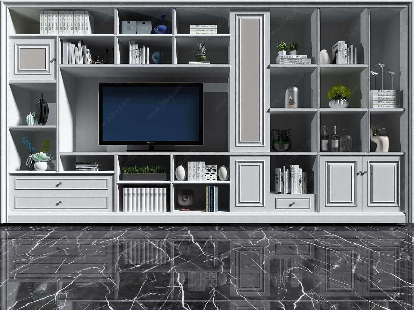 书柜式电视背景墙3D模型