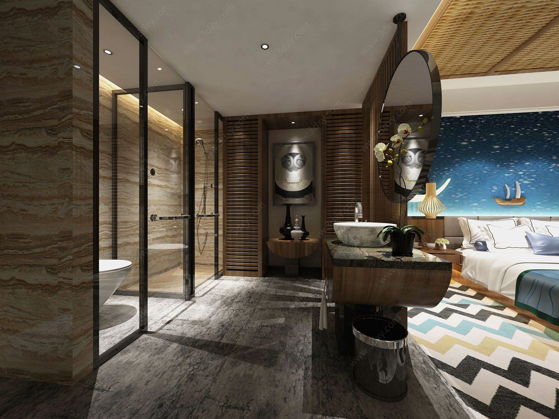 东南亚风格酒店豪华套房3D模型