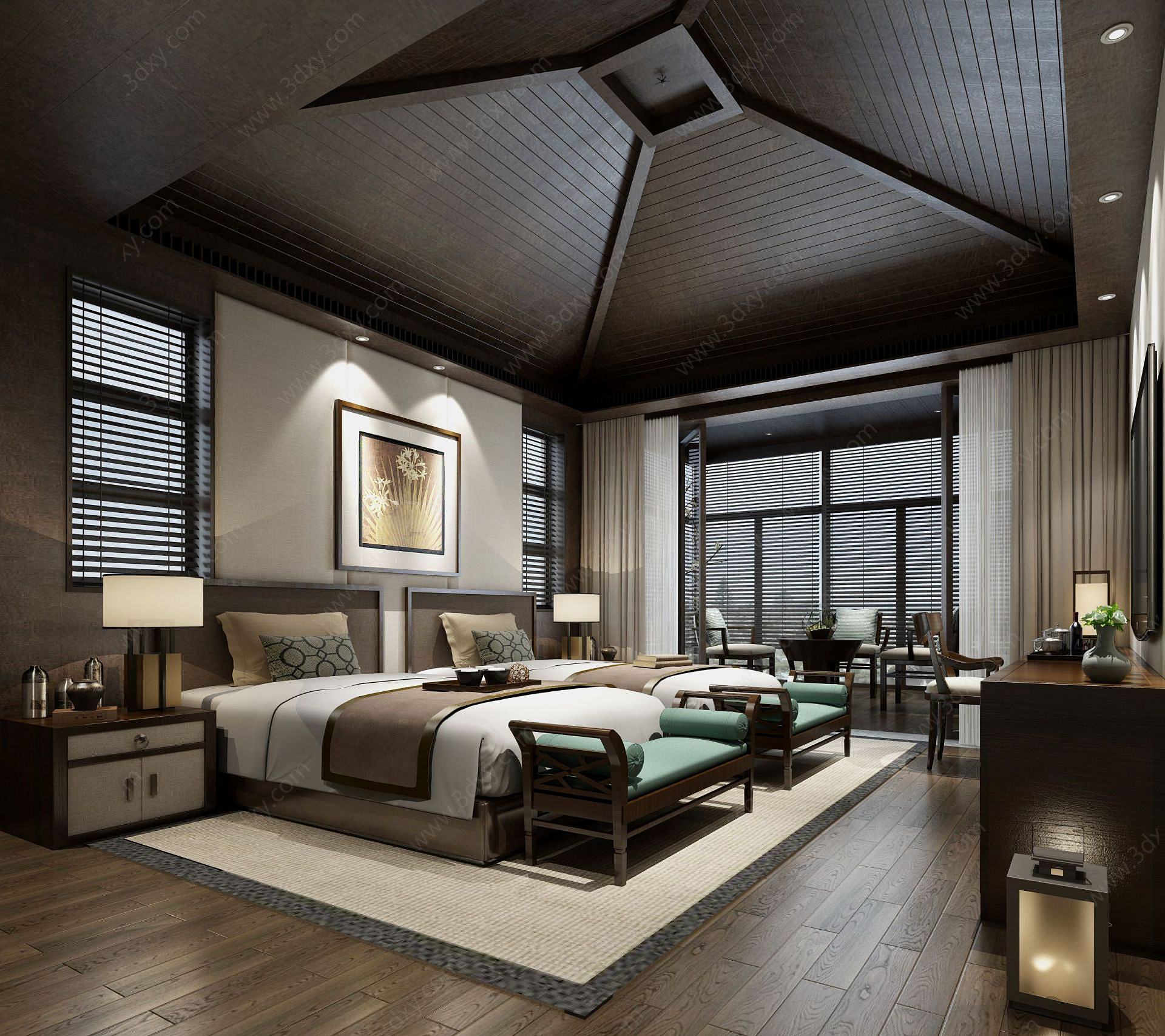 中式风格酒店套房3D模型