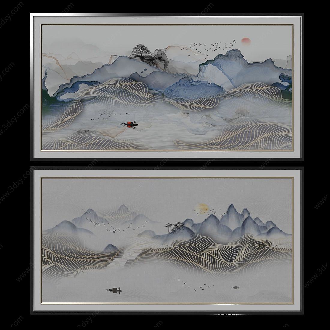 中国山水装饰画3D模型