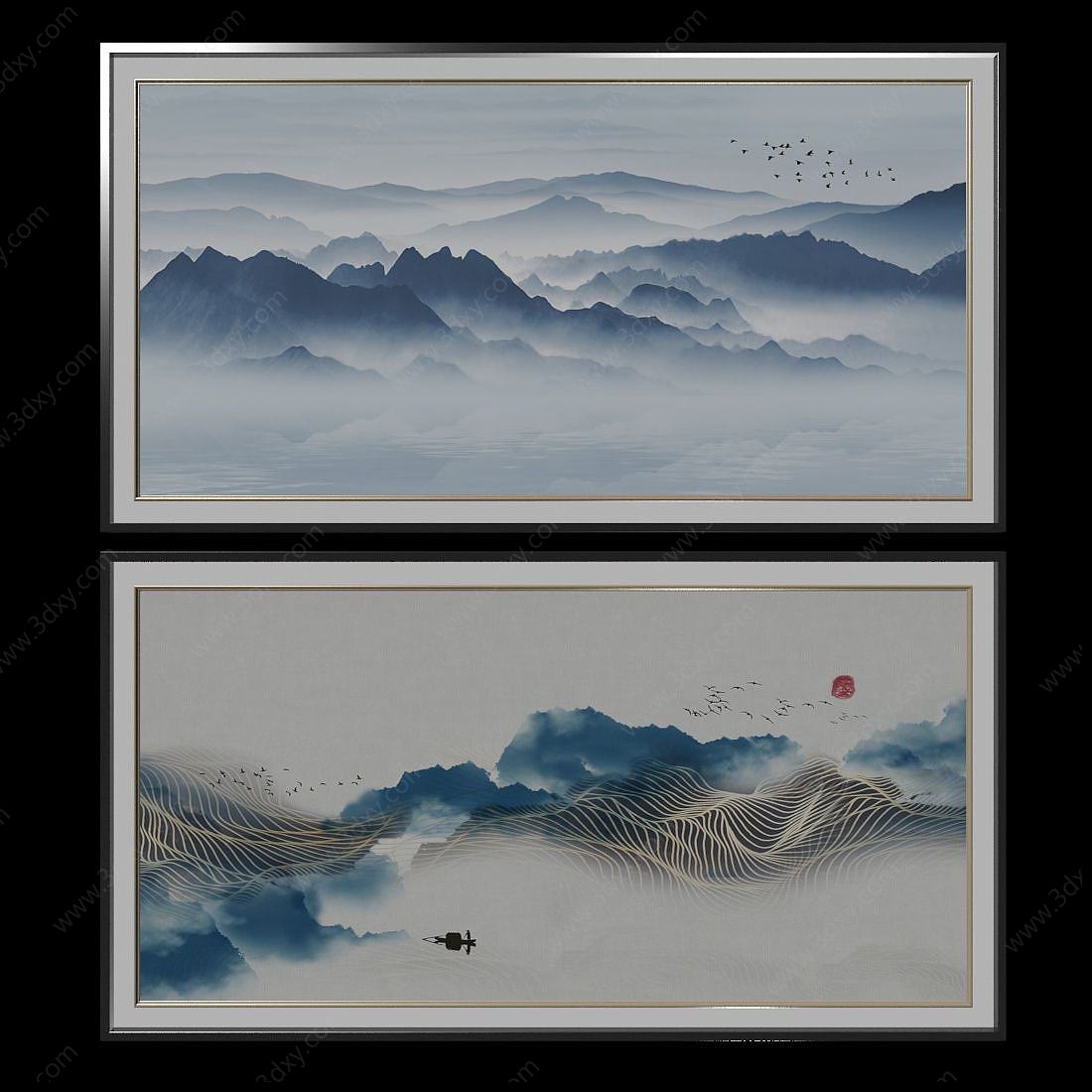 中国山水装饰画3D模型