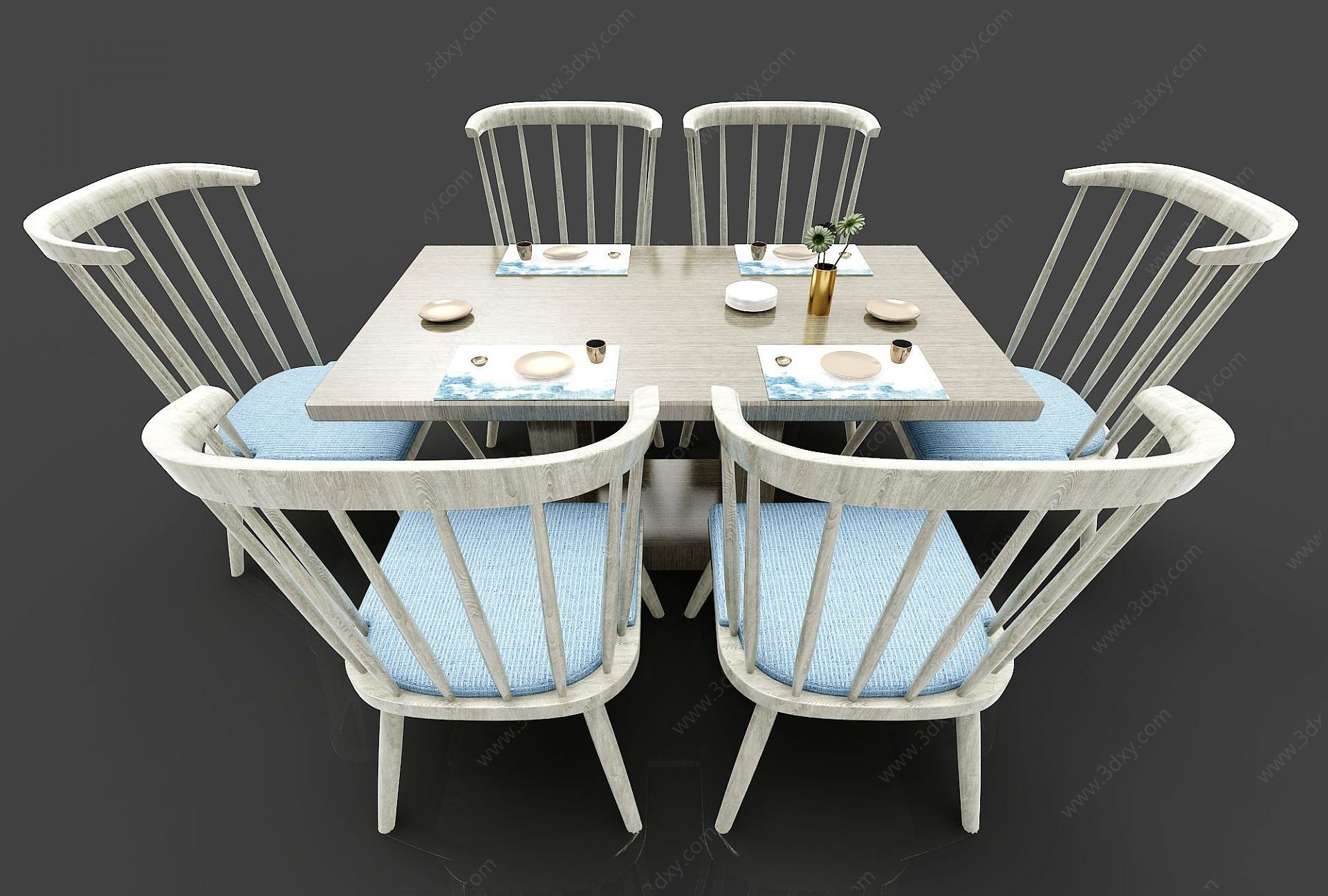 田园简约多人餐桌椅3D模型