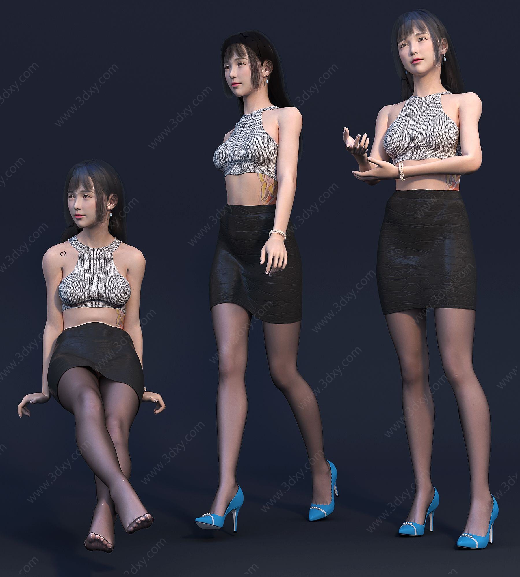 亚洲时尚性感职场美女3D模型