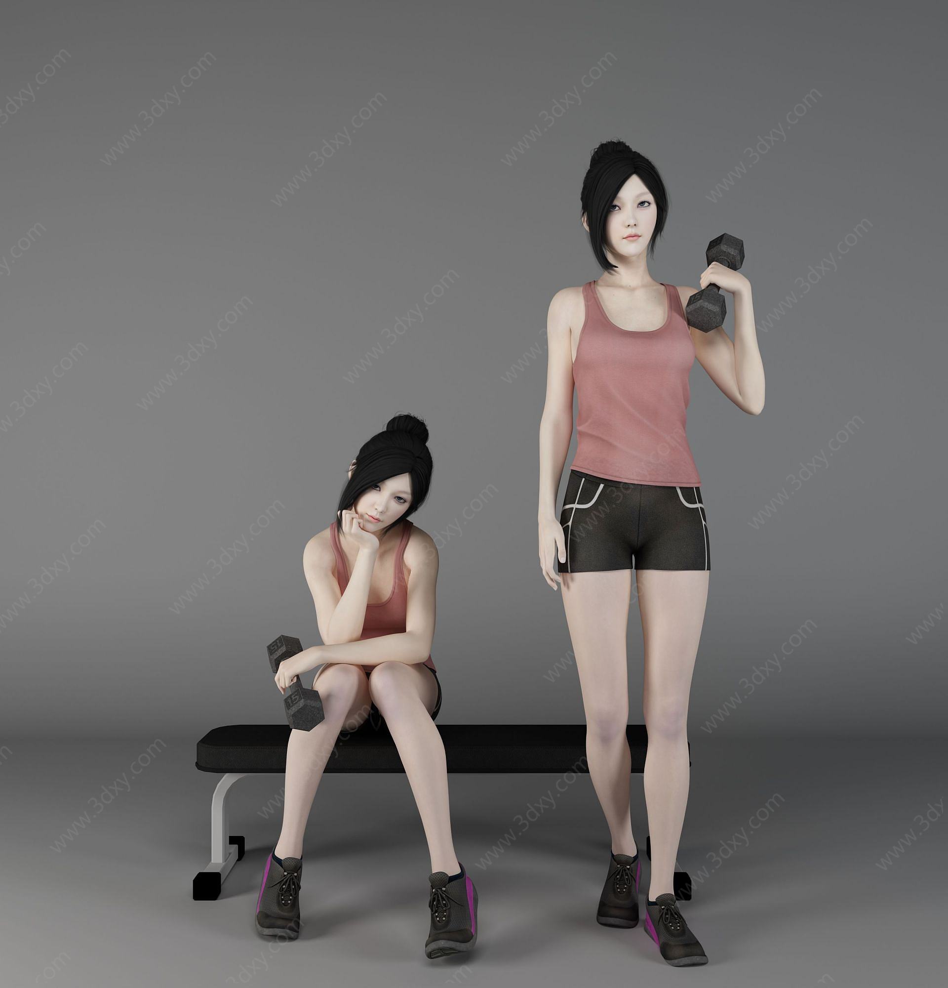 现代风格健身美女人物3D模型