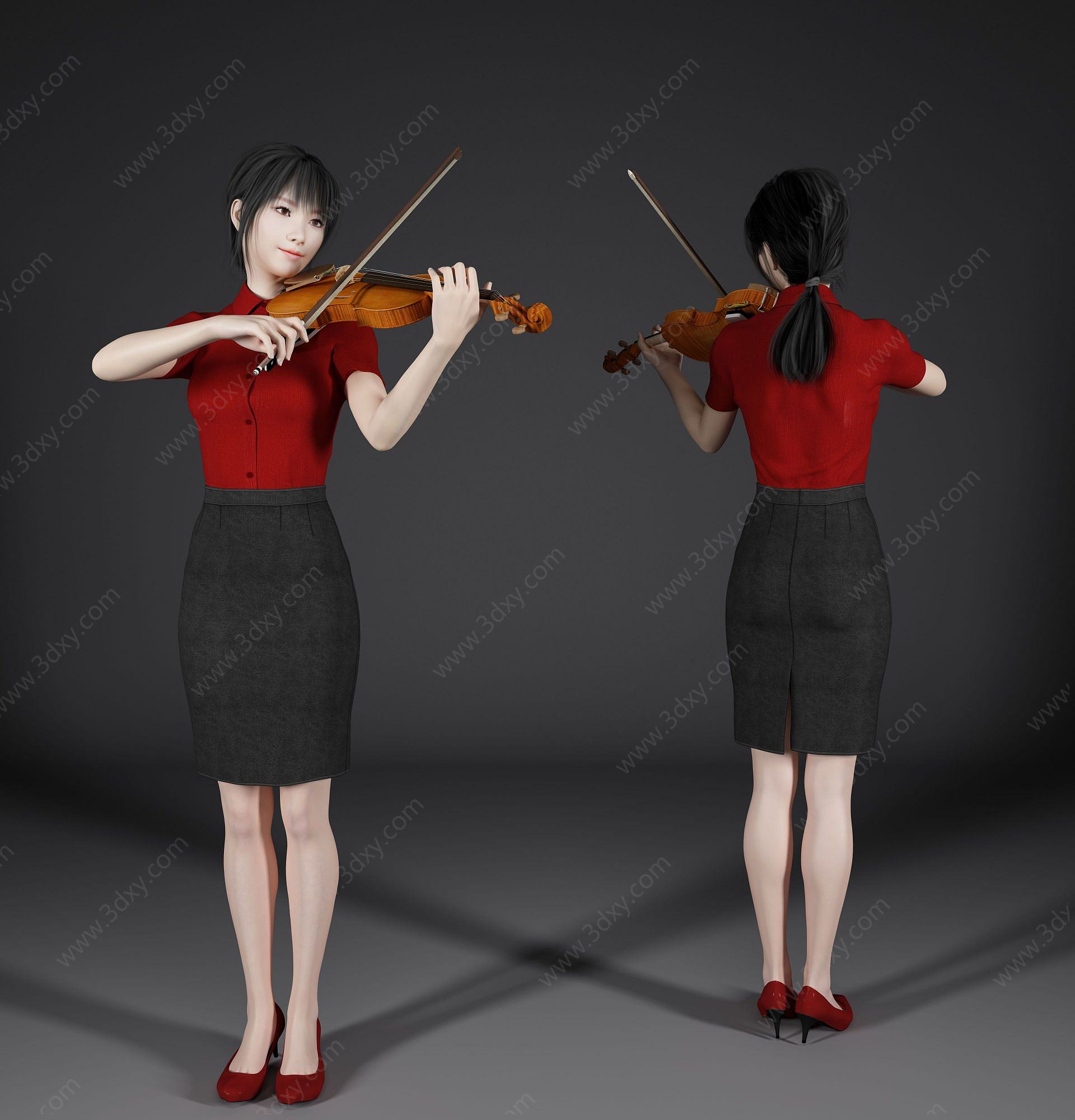 现代风格小提琴美女人物3D模型