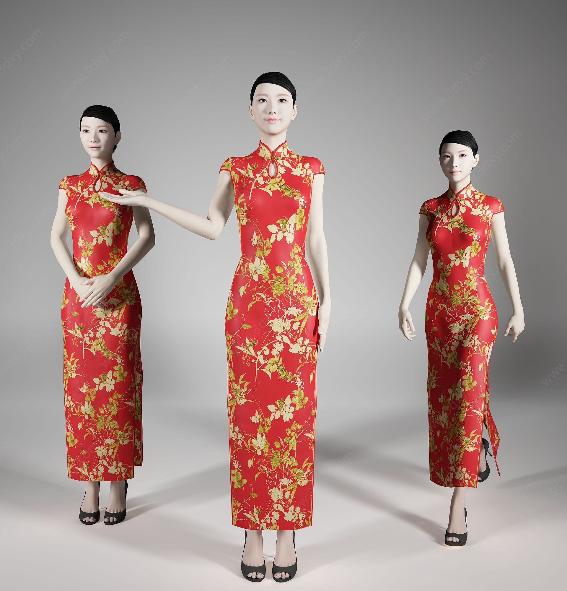 现代风格旗袍美女人物3D模型
