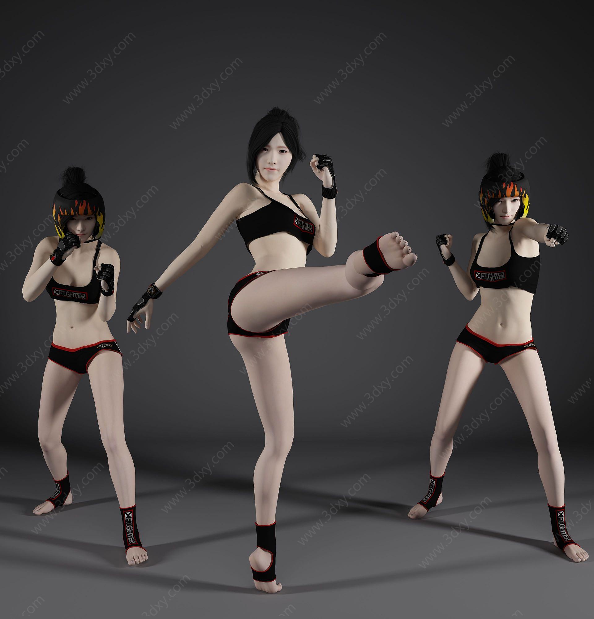 现代风格拳击美女人物3D模型