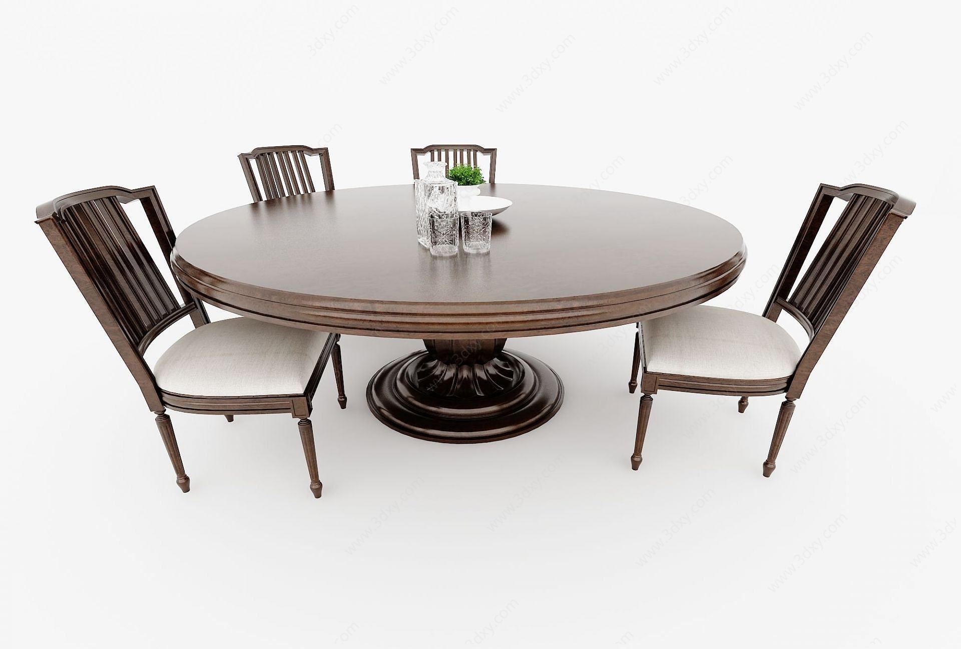 欧式圆形餐桌椅3D模型