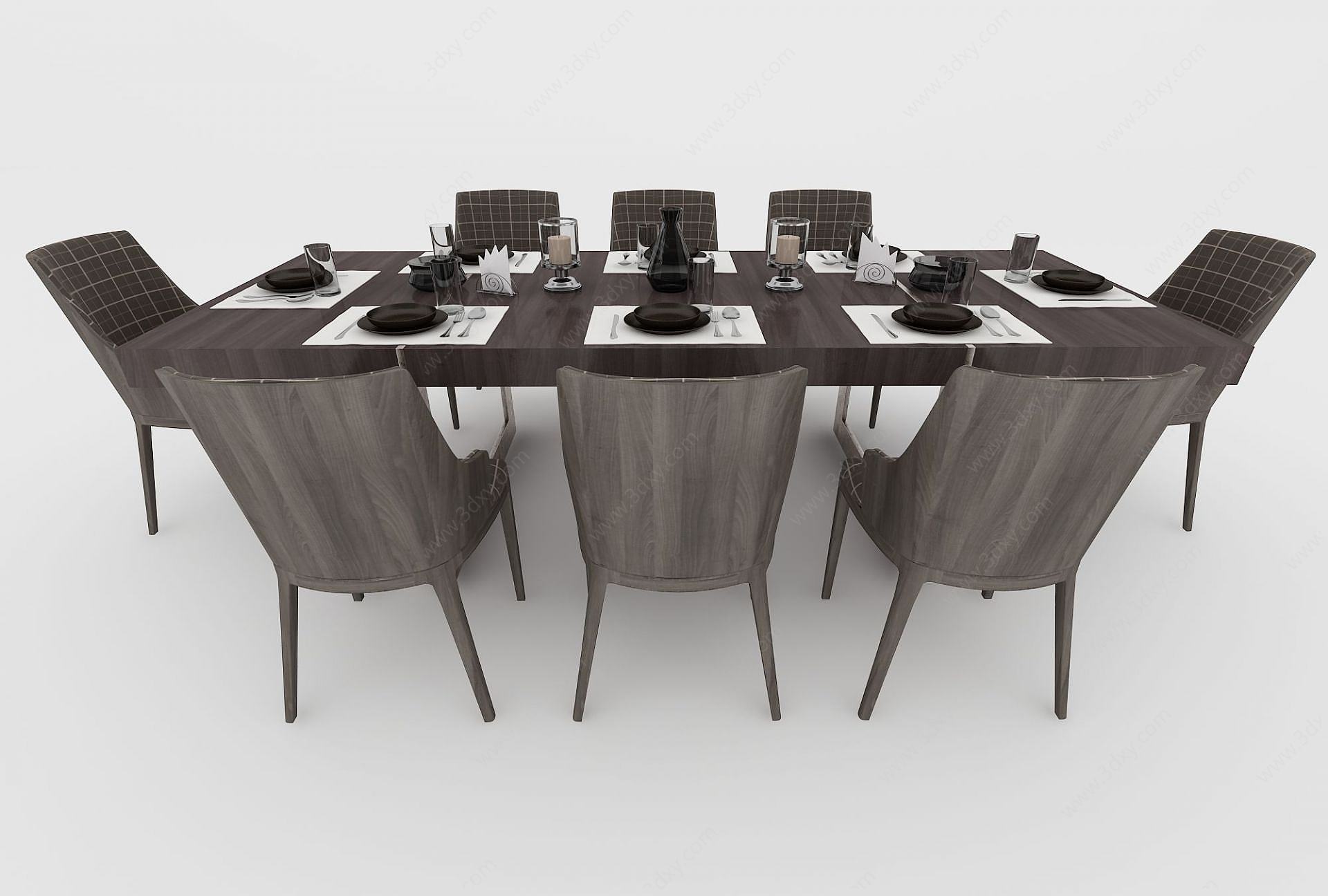 现代多人餐桌椅3D模型