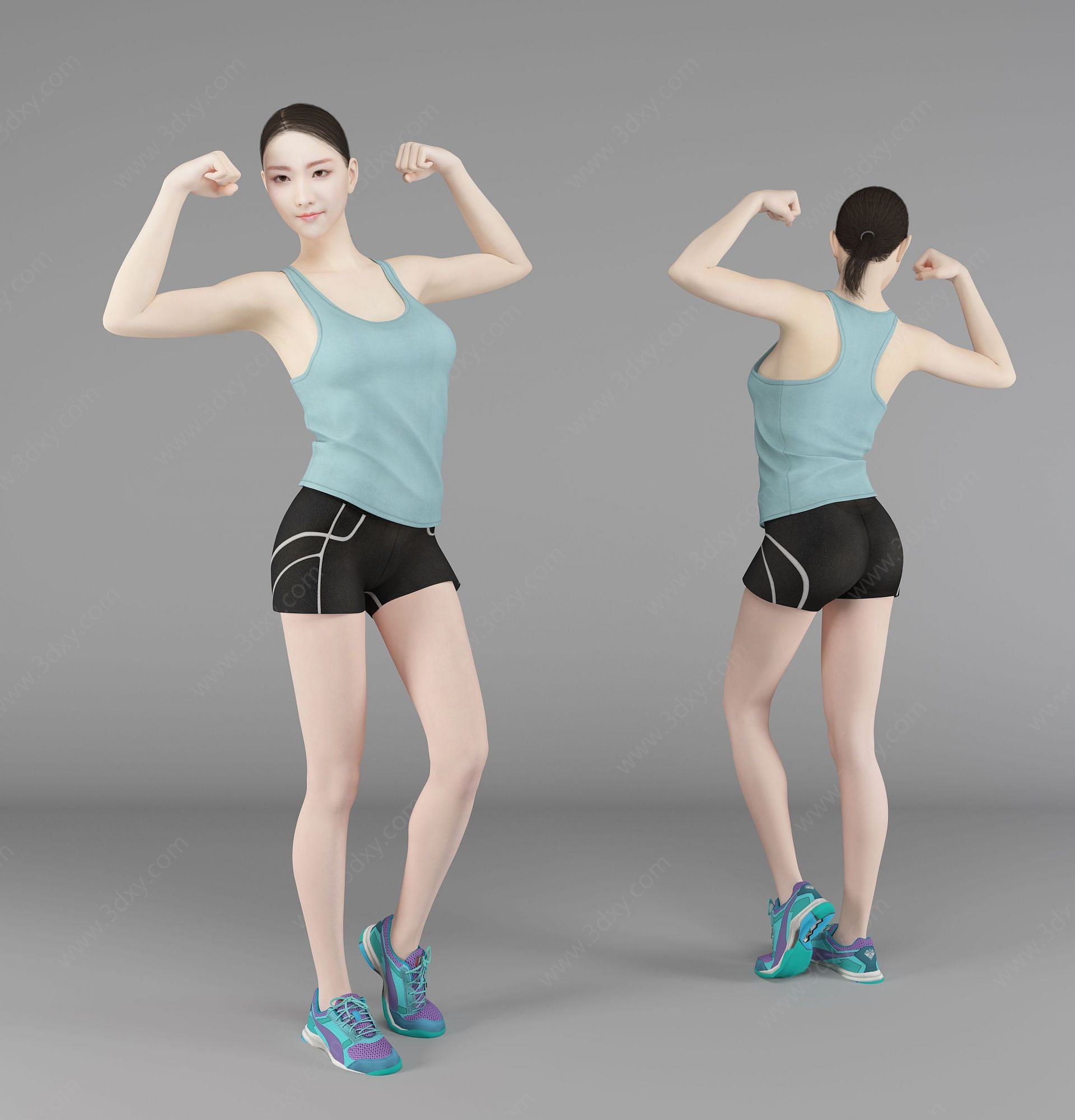 现代风格健身美女人物3D模型