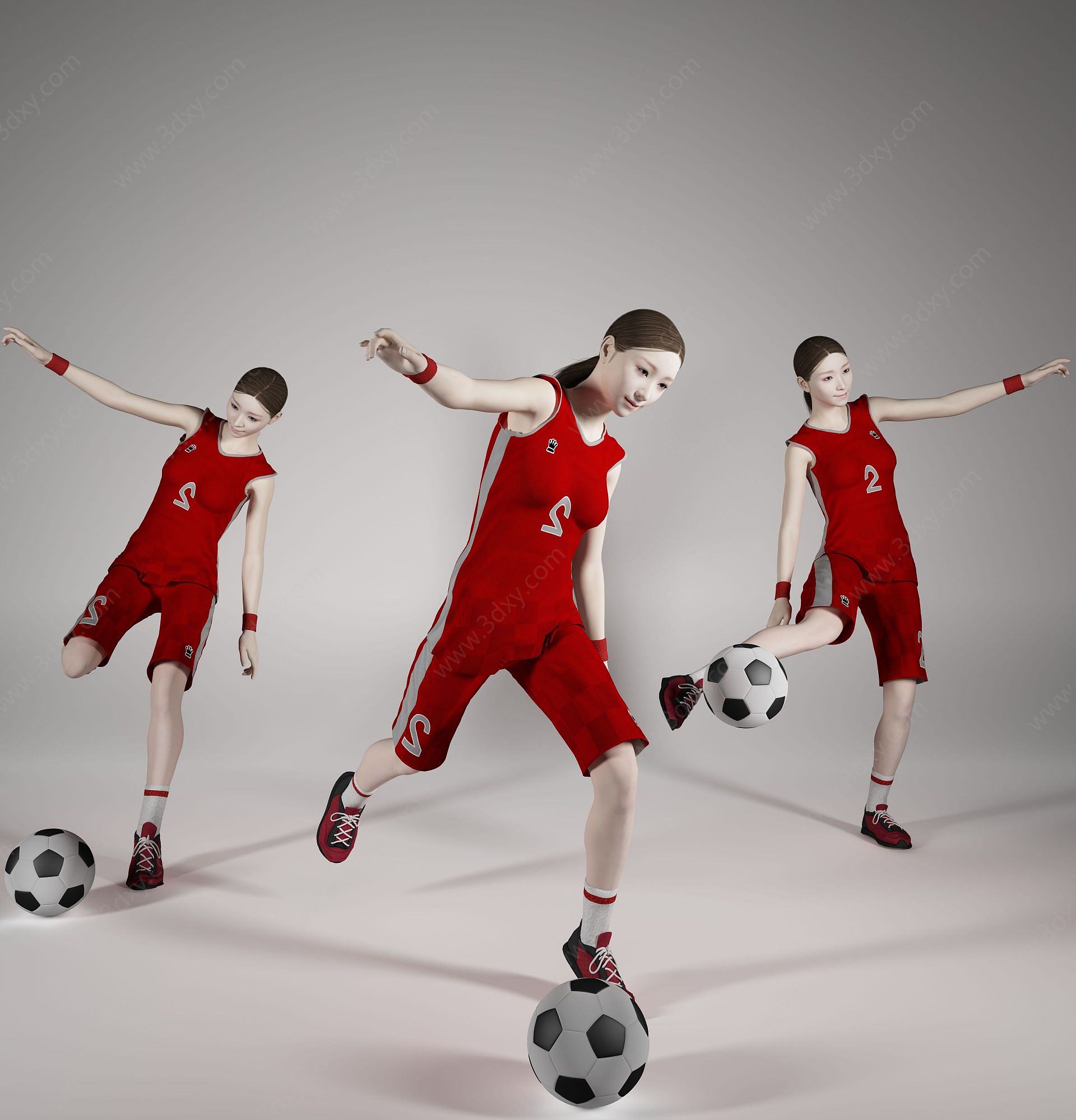 现代风格足球美女人物3D模型