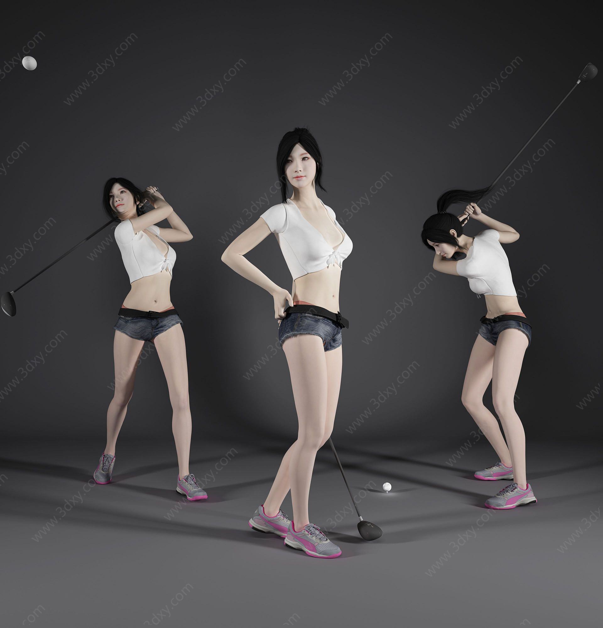 现代风格高尔夫美女人物3D模型