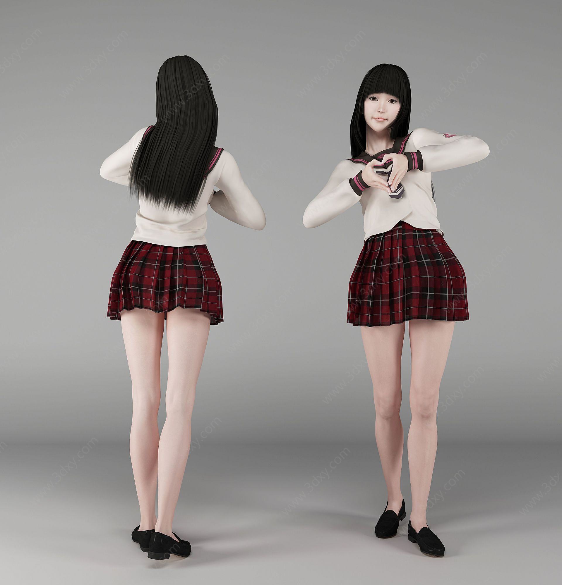 现代风格JK制服美女人物3D模型