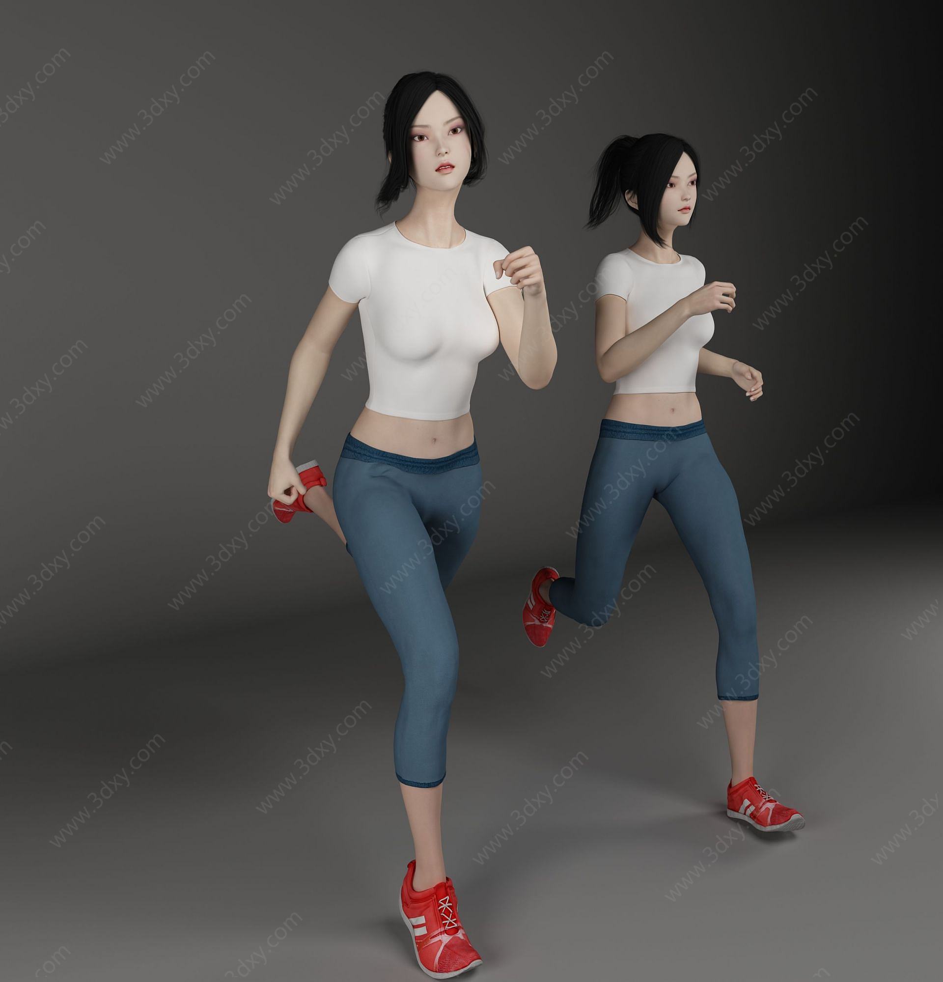 现代风格跑步美女人物3D模型
