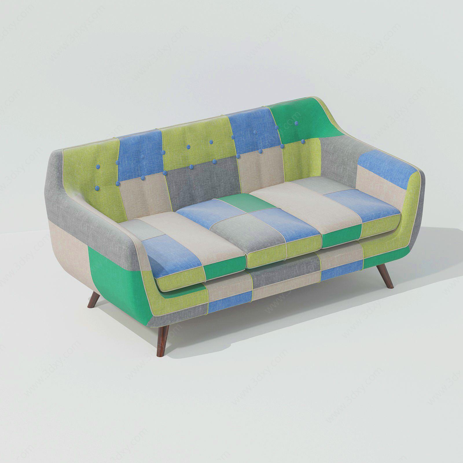 现代几何青色沙发3D模型