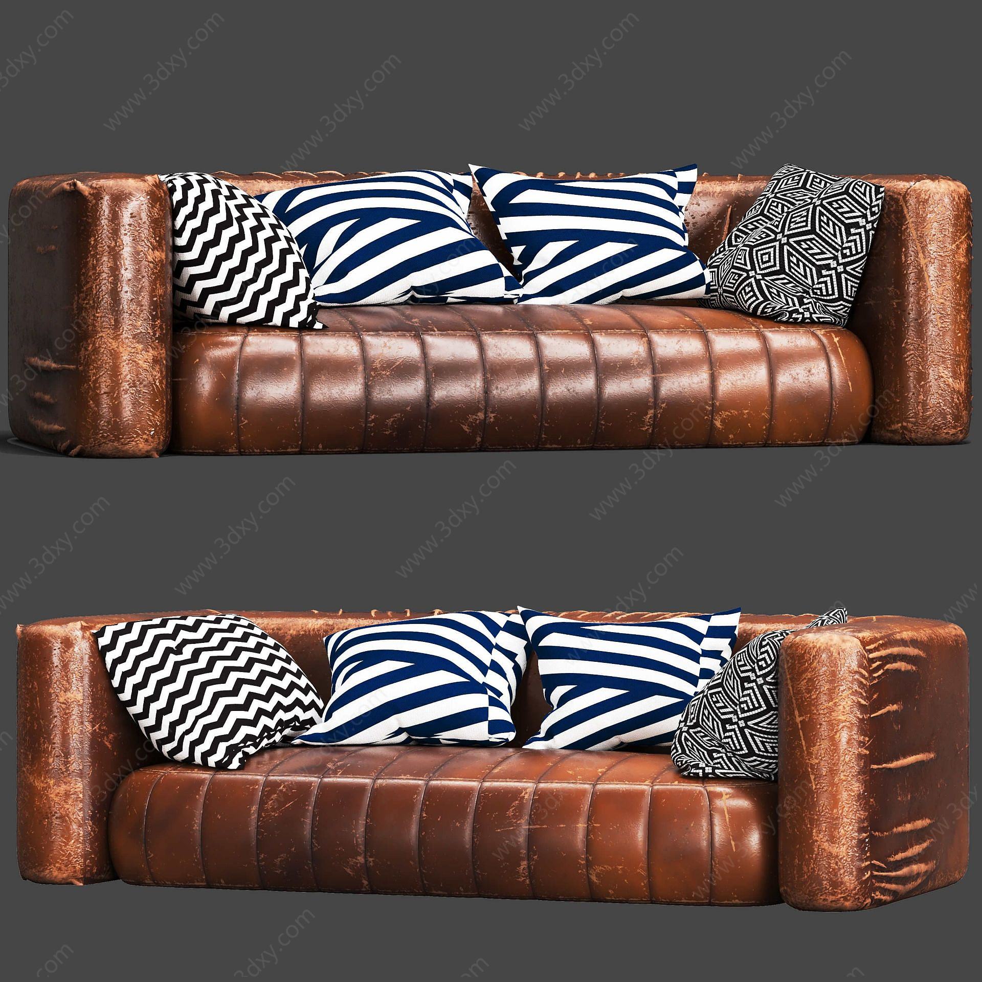 现代感皮条纹沙发3D模型
