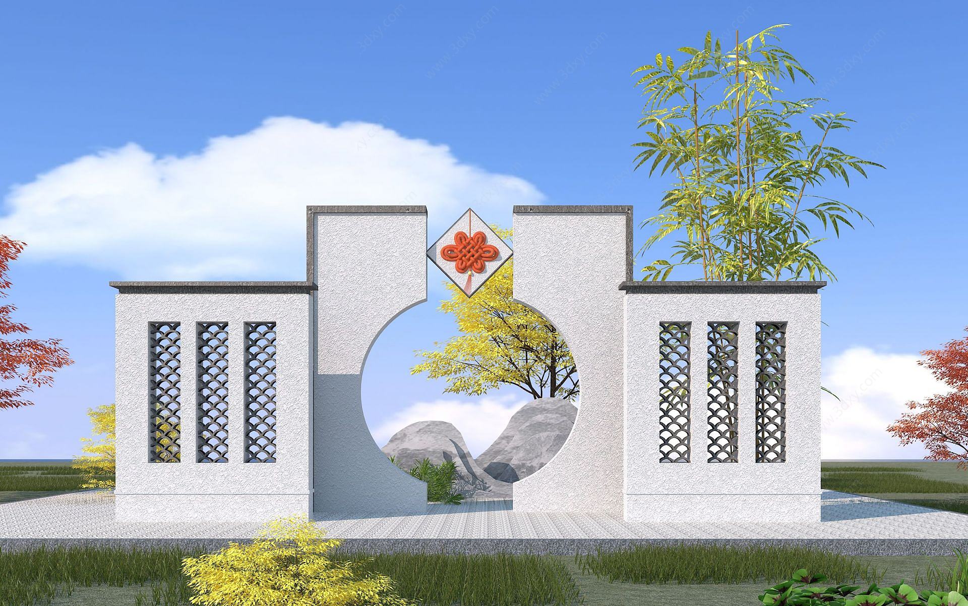 新中式景观墙3D模型