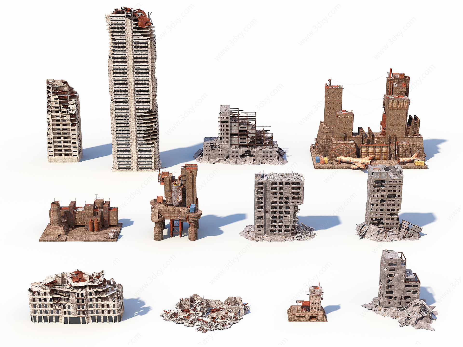 废墟城市建筑3D模型