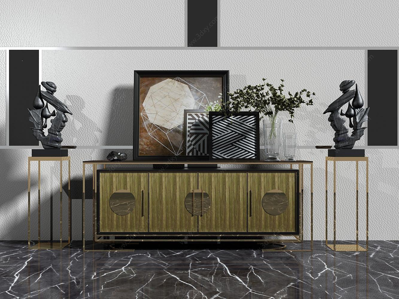 客厅电视背景墙造型3D模型