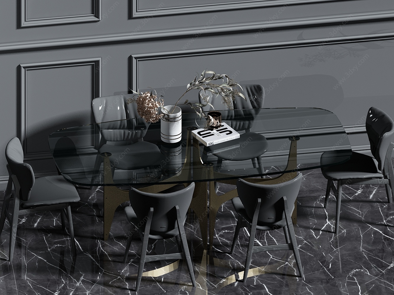 现代灰色餐厅桌椅3D模型
