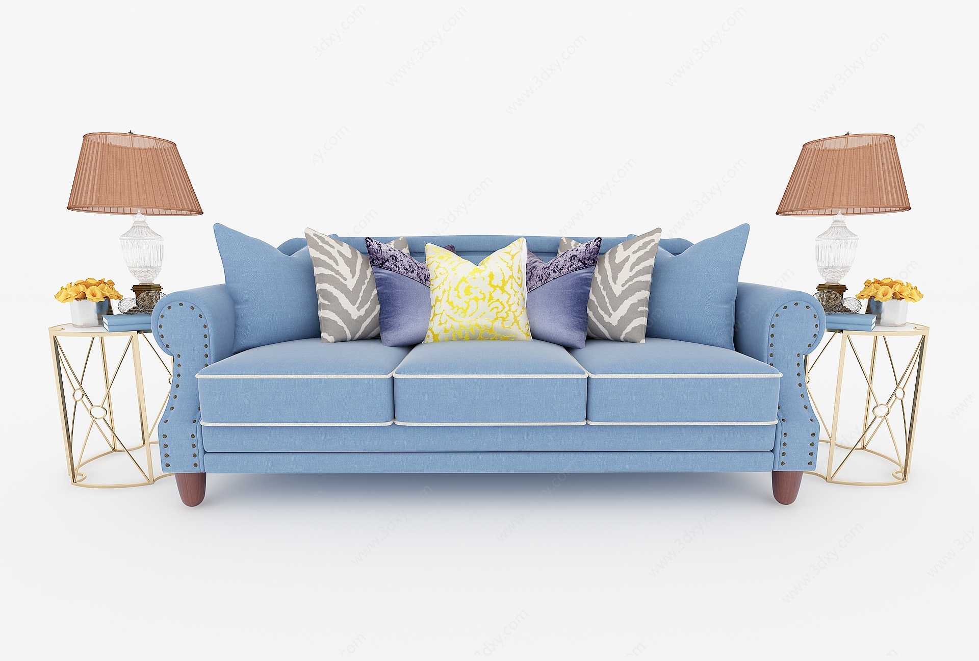 蓝色三人休闲沙发3D模型