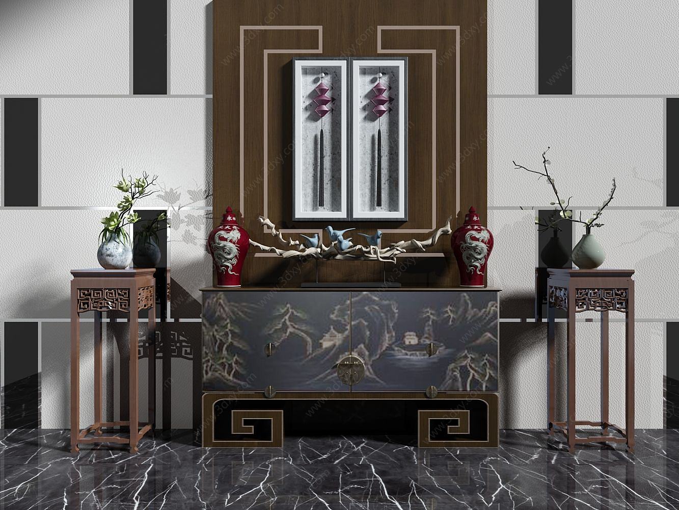 中式古典装饰柜3D模型
