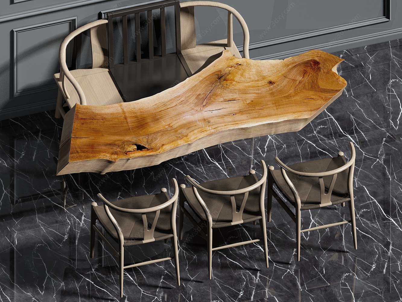 新中式茶桌椅组合3D模型