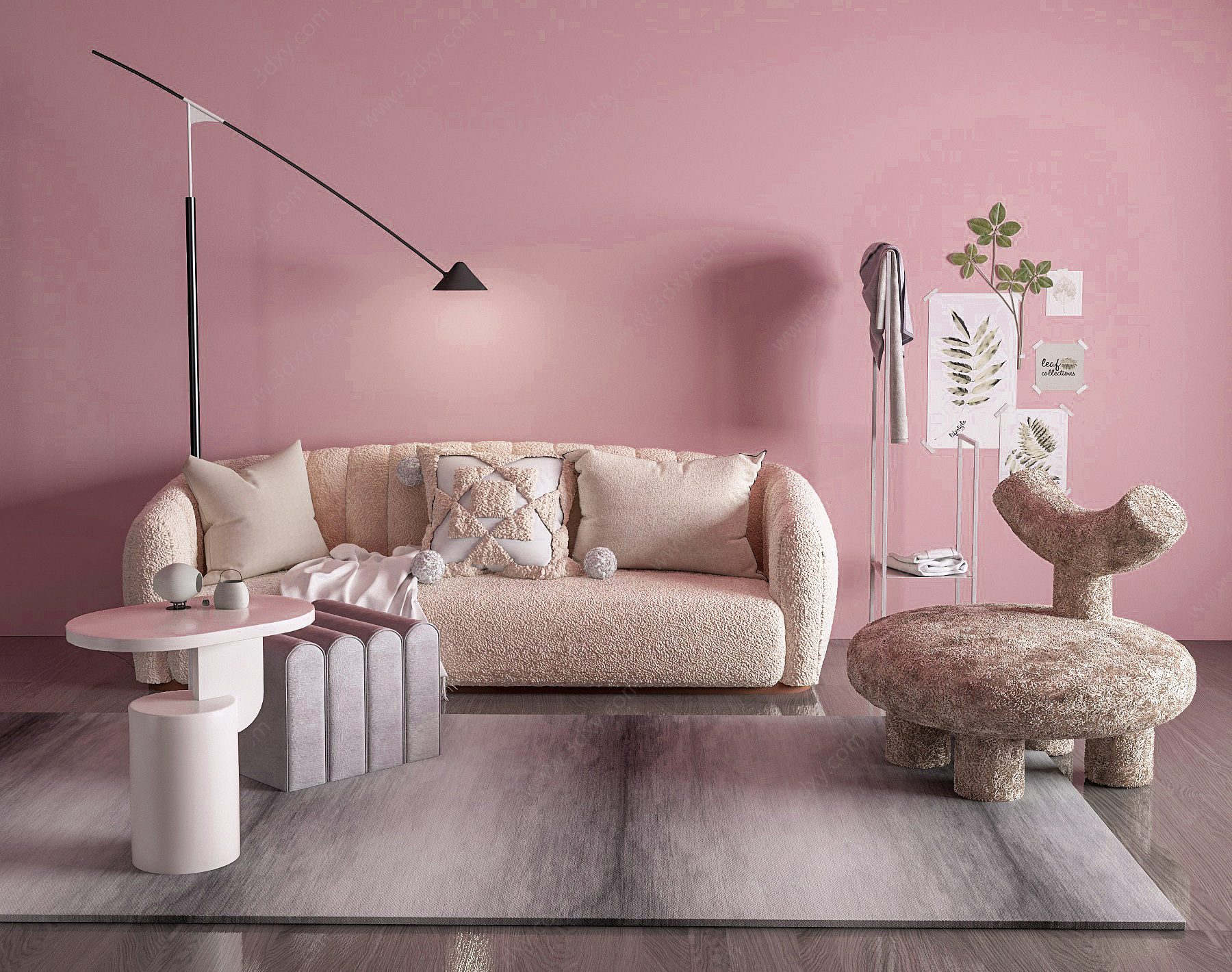 粉墙沙发茶几椅3D模型