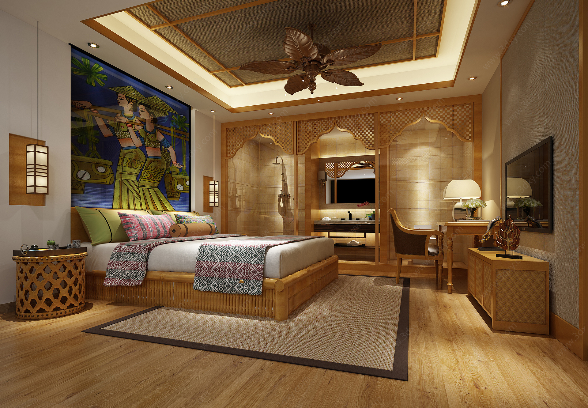 东南亚风格酒店客房3D模型