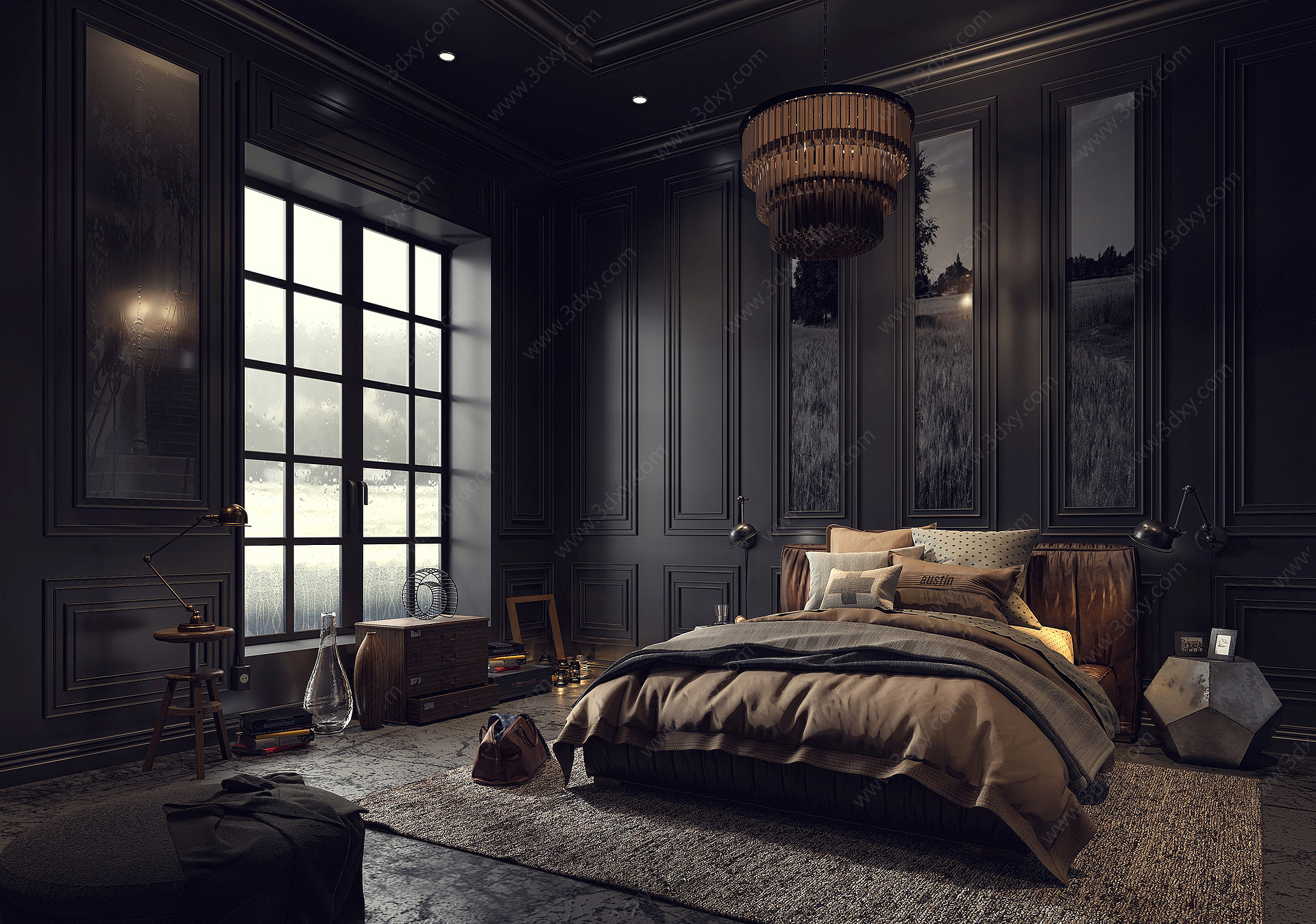 古典美式卧室3D模型