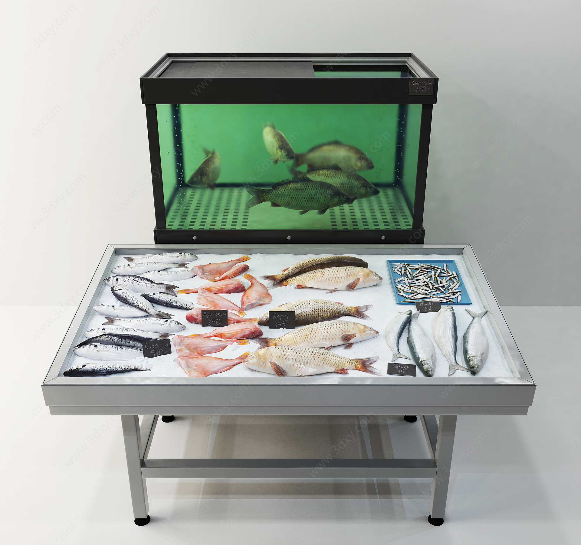生鲜超市冷冻鱼货架3D模型