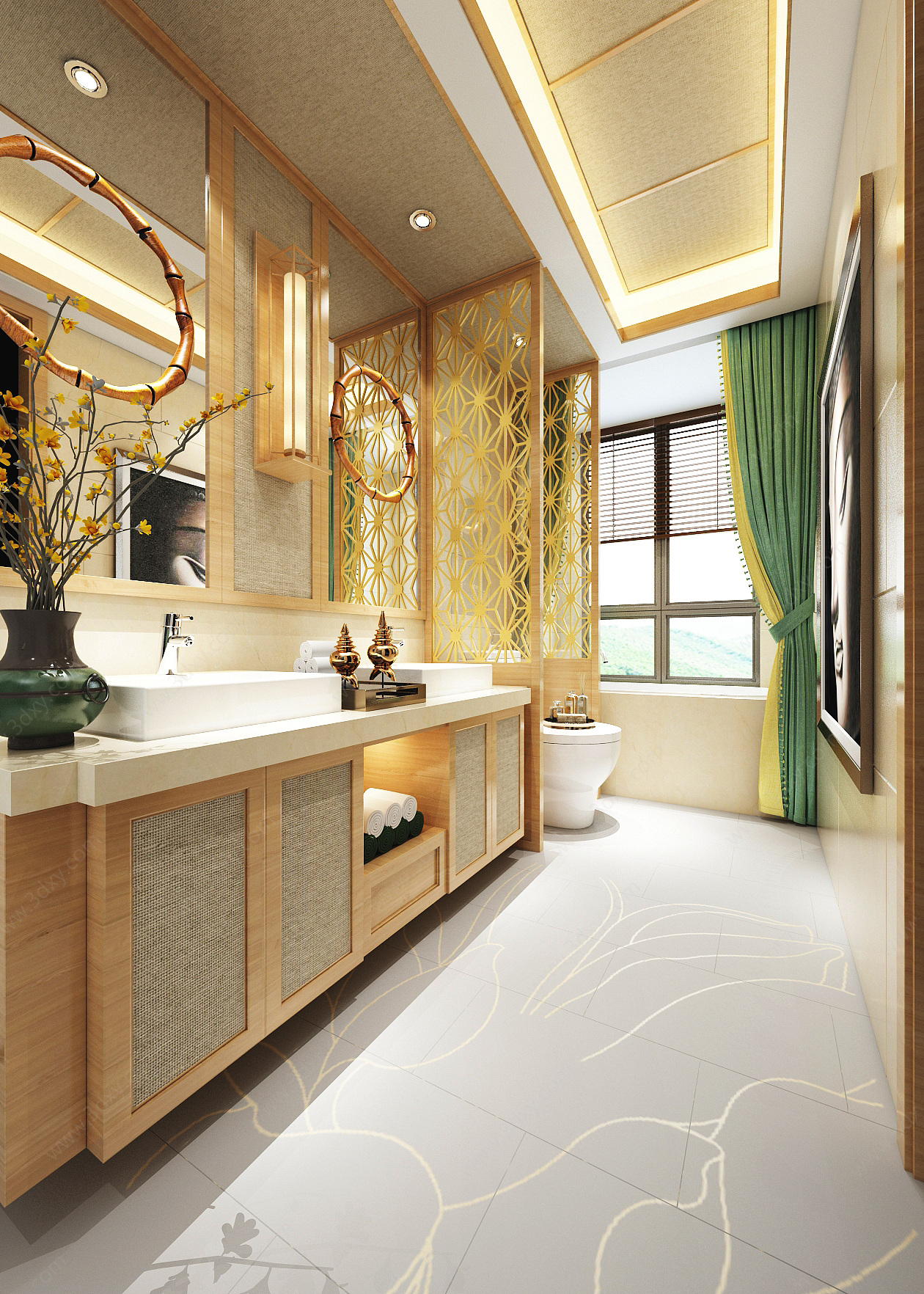 新中式双洗手台卫生间3D模型