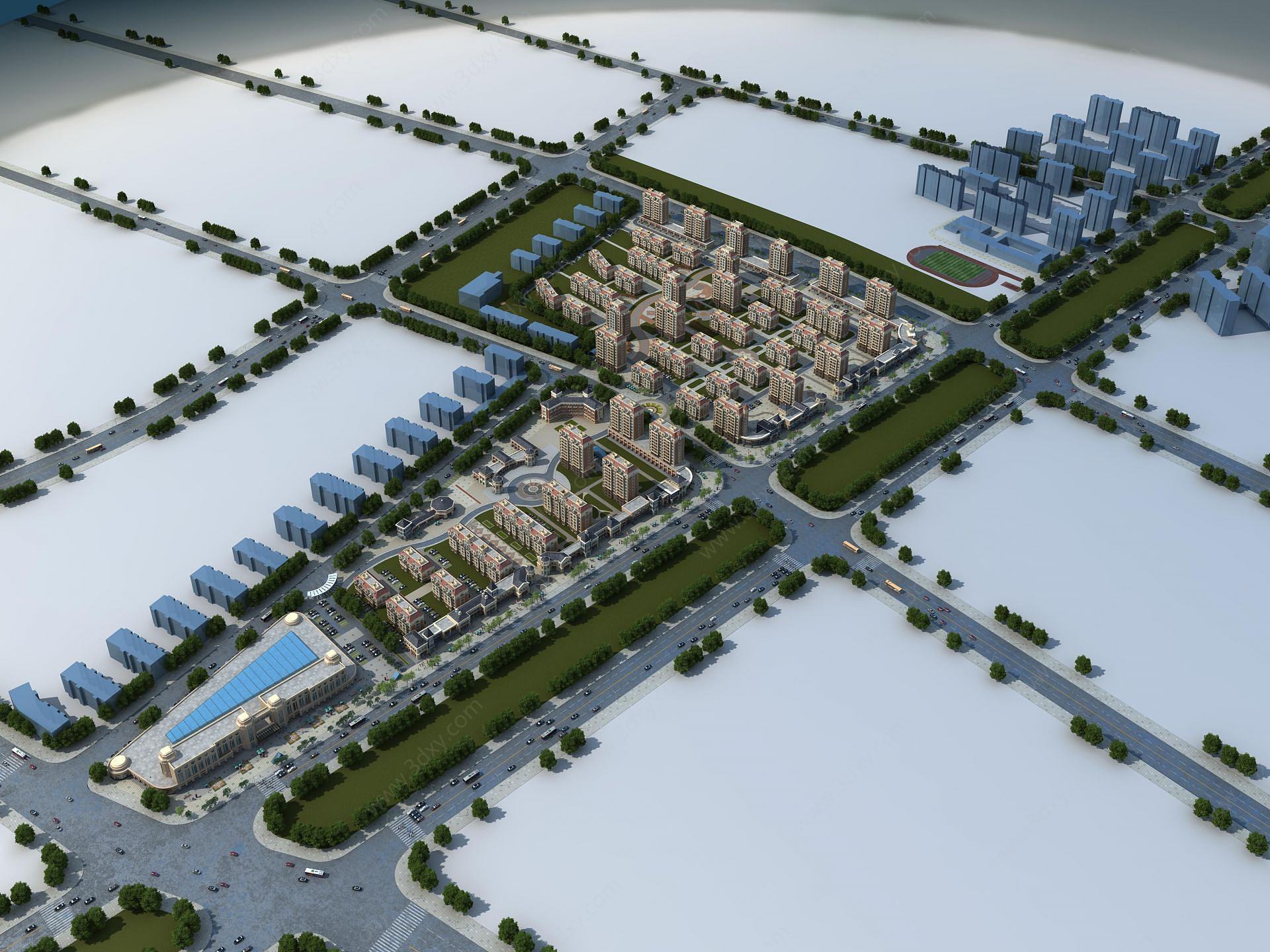 规划住宅办公鸟瞰3D模型