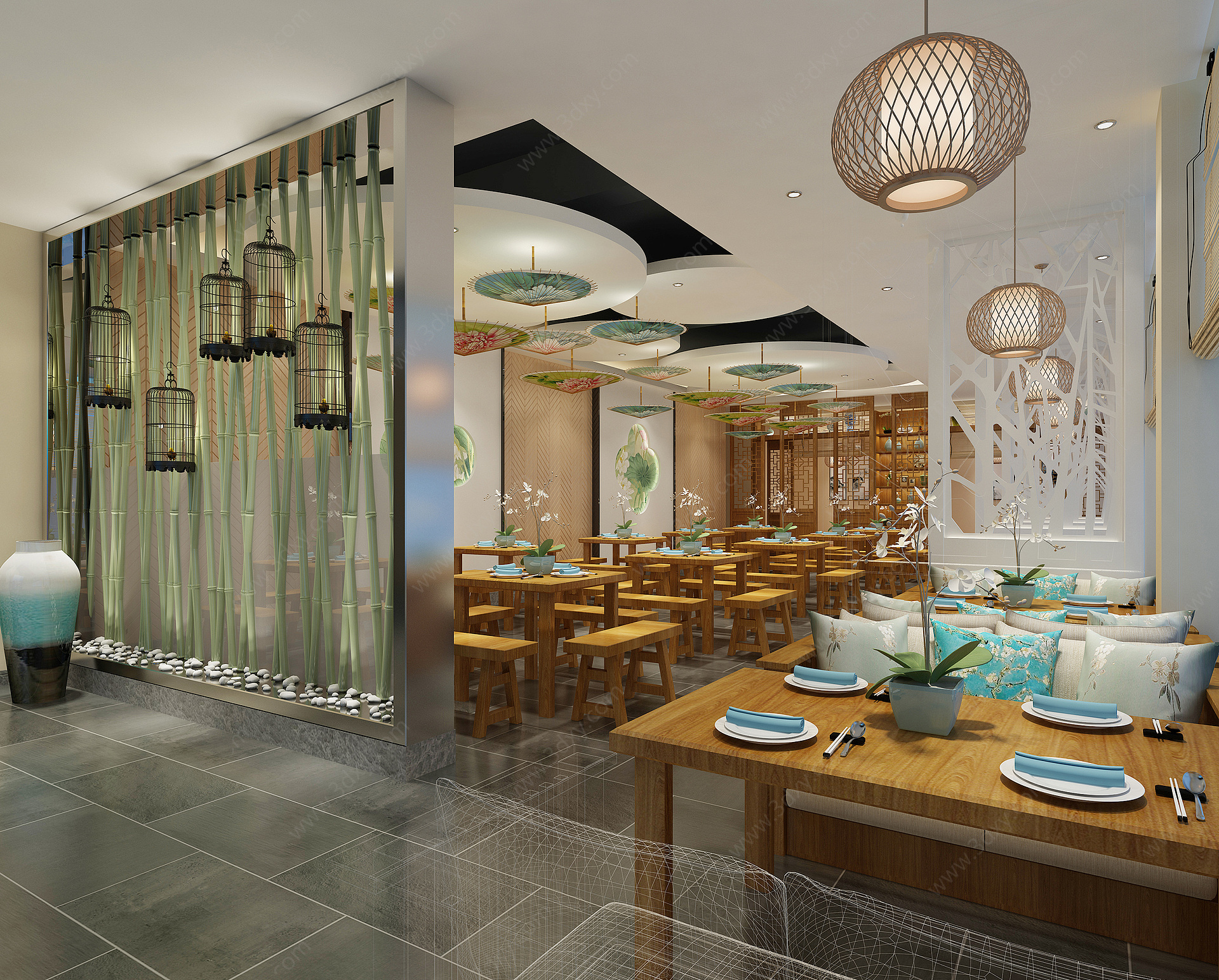 新古典中式餐厅3D模型