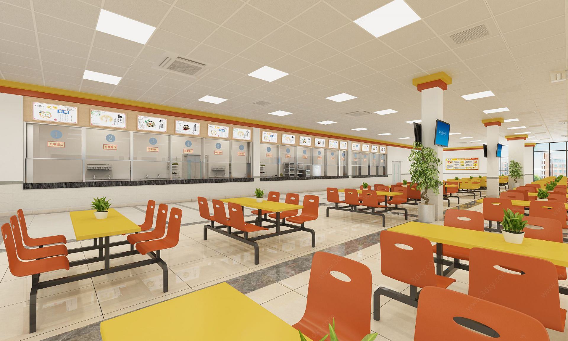现代学校食堂3D模型