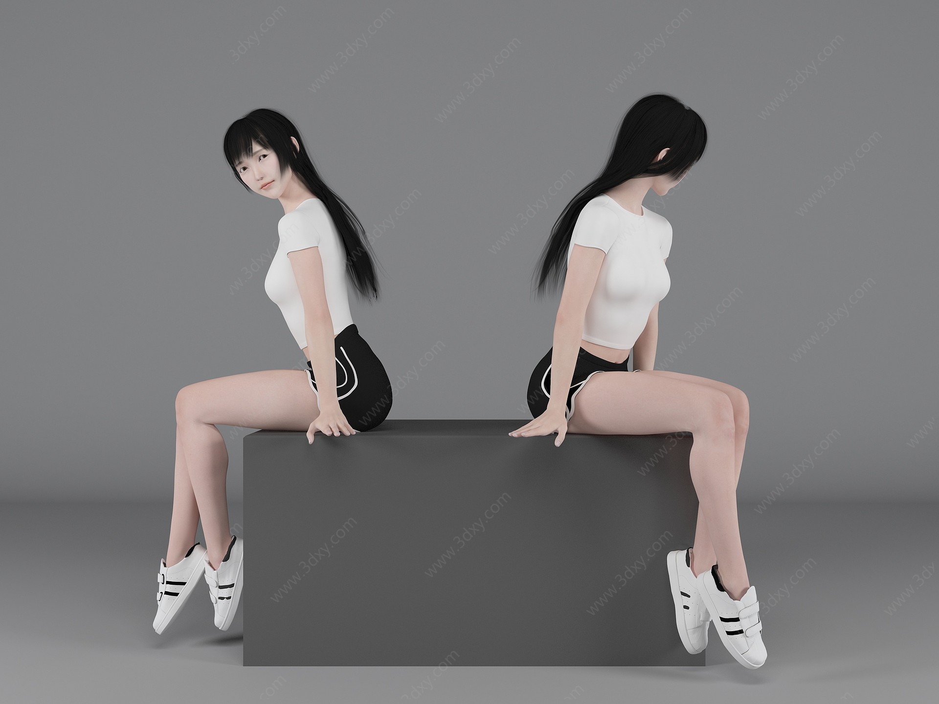 现代风格坐姿美女人物3D模型