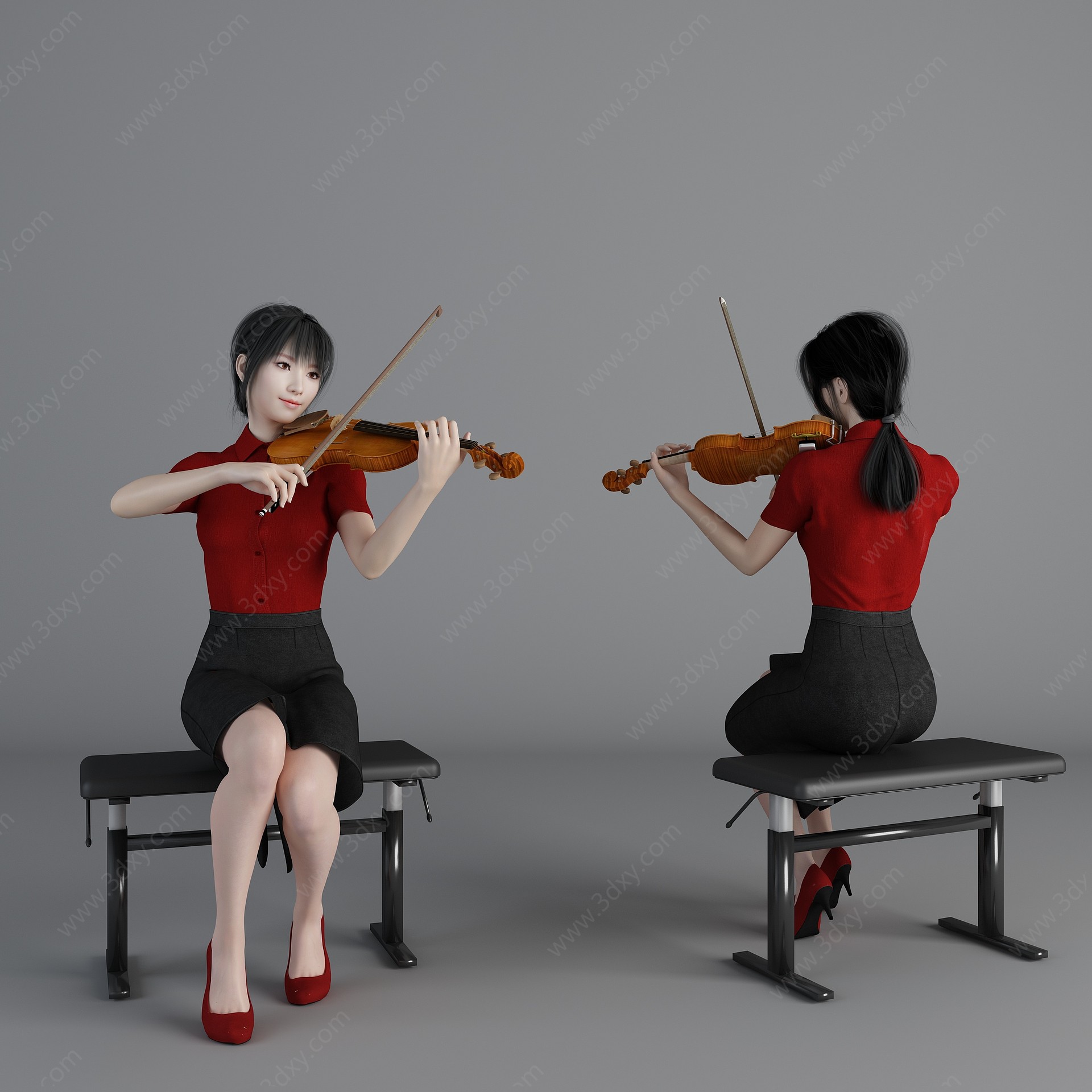 现代风格小提琴美女人物3D模型